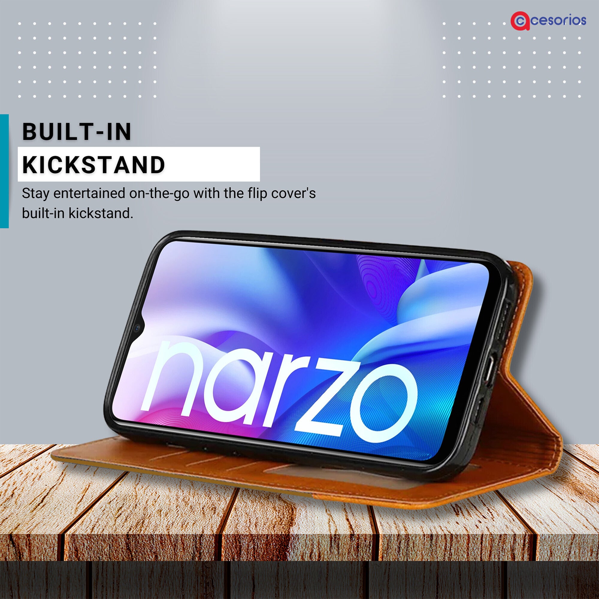 Accesorios Realme Narzo 20A denim flip cover – Light Brown – Image 4 #color_light brown