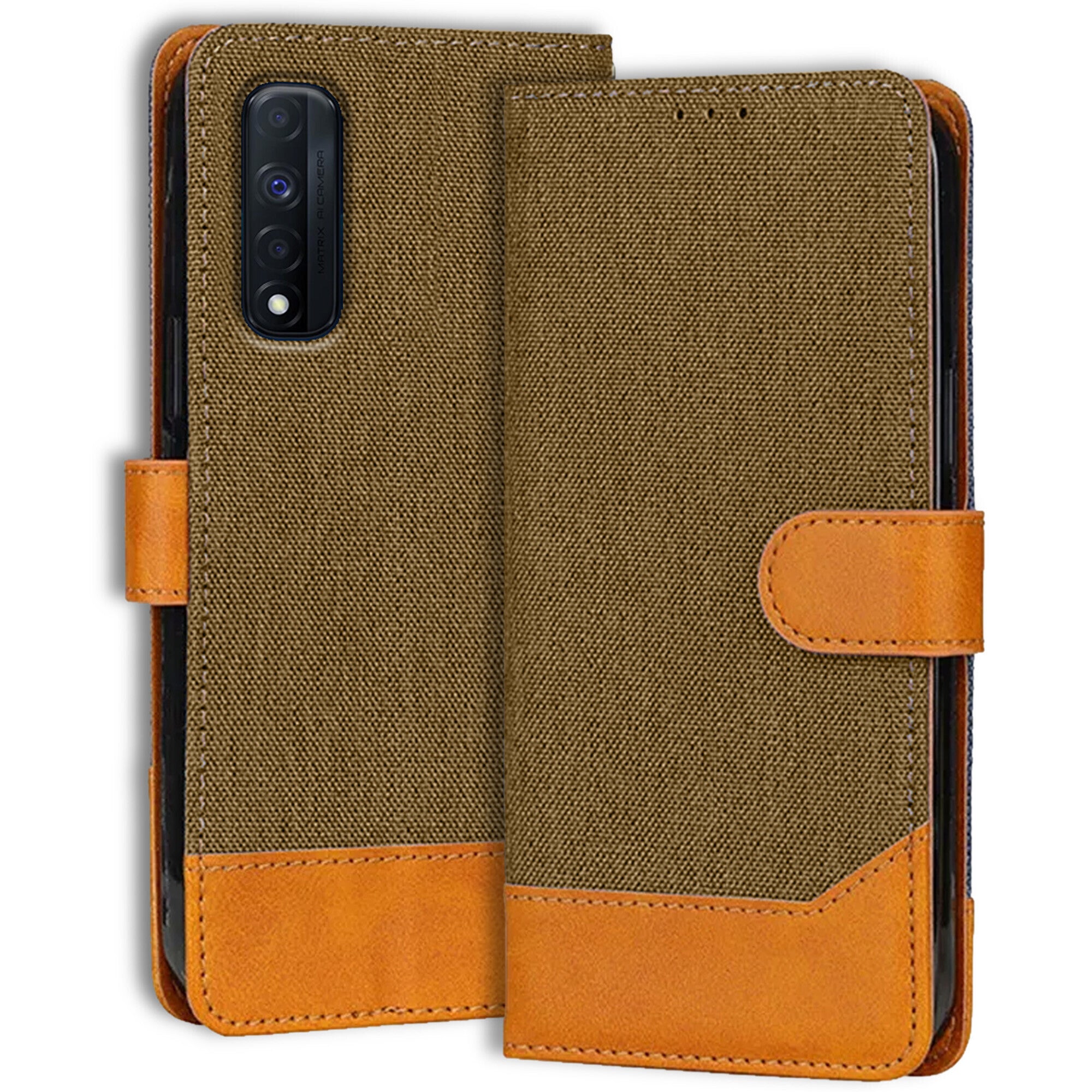 Accesorios Realme Narzo 30 4G denim flip cover – Dark Brown – Image 1 #color_dark brown