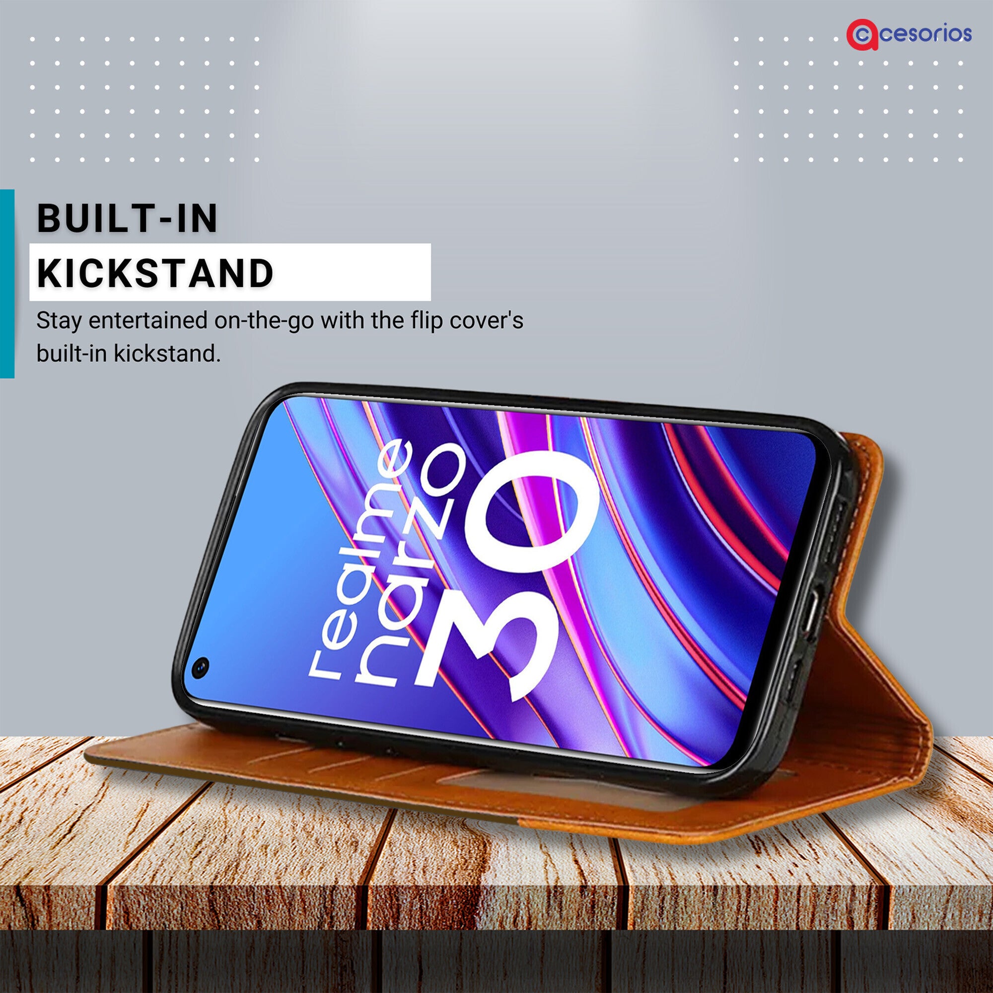 Accesorios Realme Narzo 30 4G denim flip cover – Dark Brown – Image 4 #color_dark brown