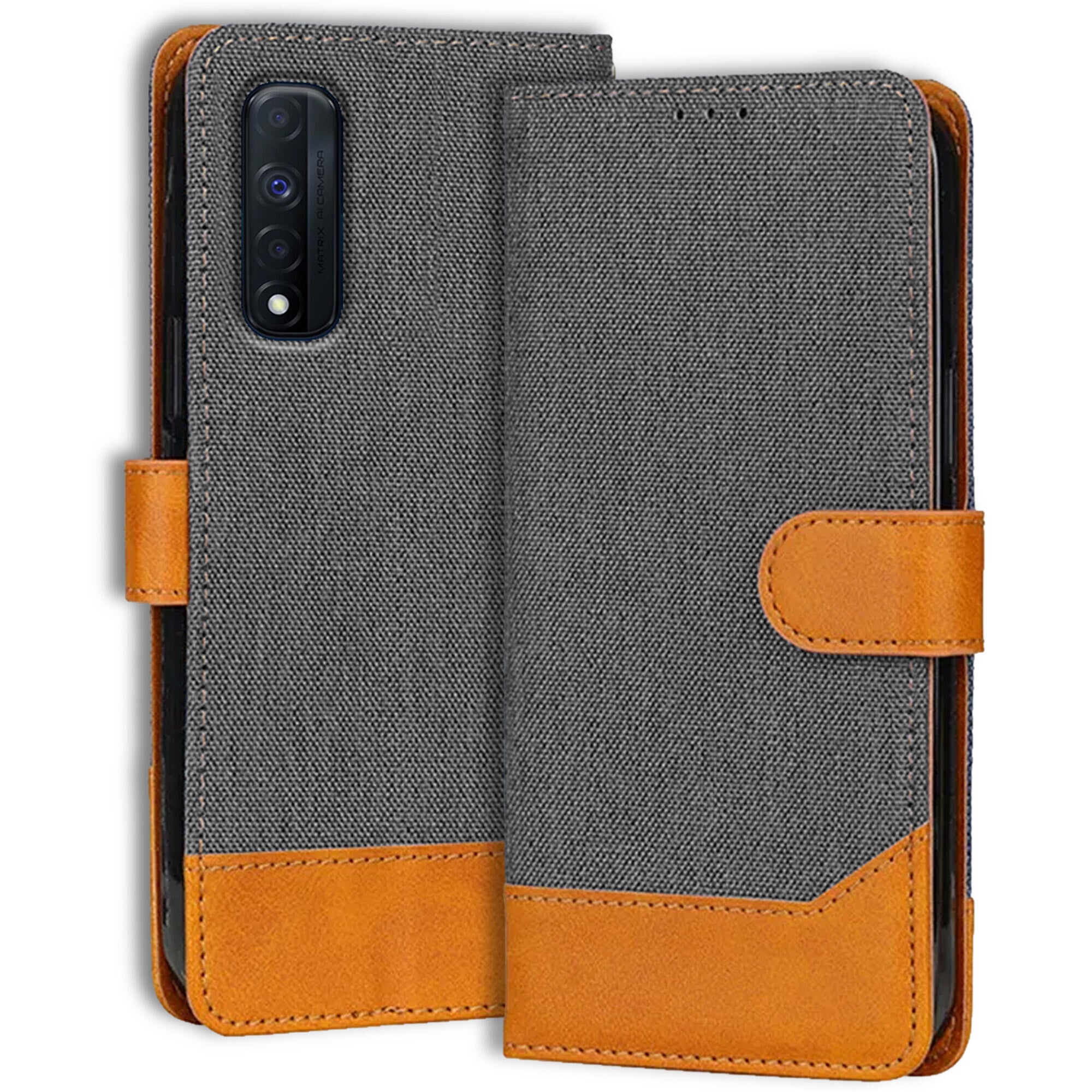Accesorios Realme Narzo 30 4G denim flip cover – Grey – Image 1 #color_grey