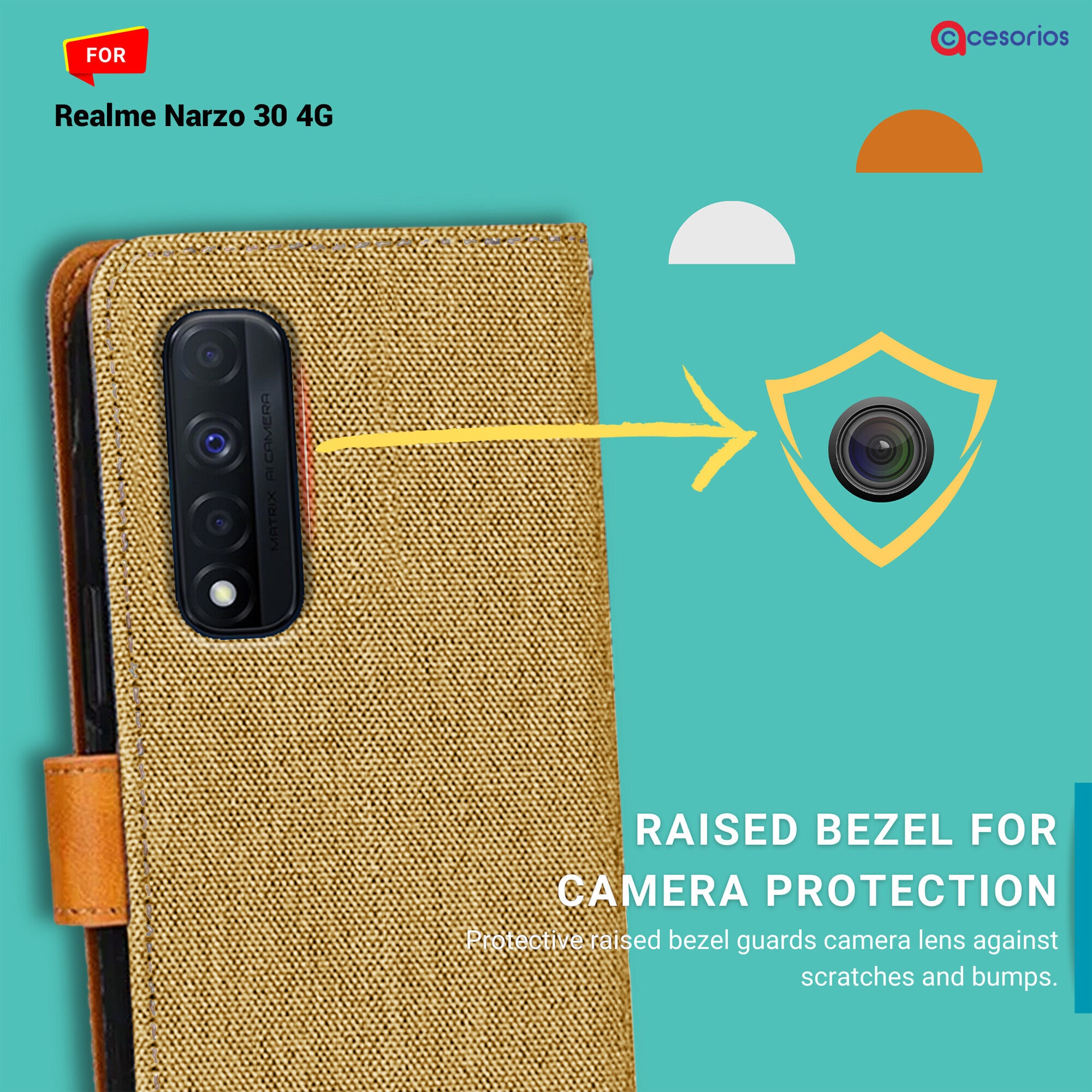 Accesorios Realme Narzo 30 4G denim flip cover – Light Brown – Image 2 #color_light brown