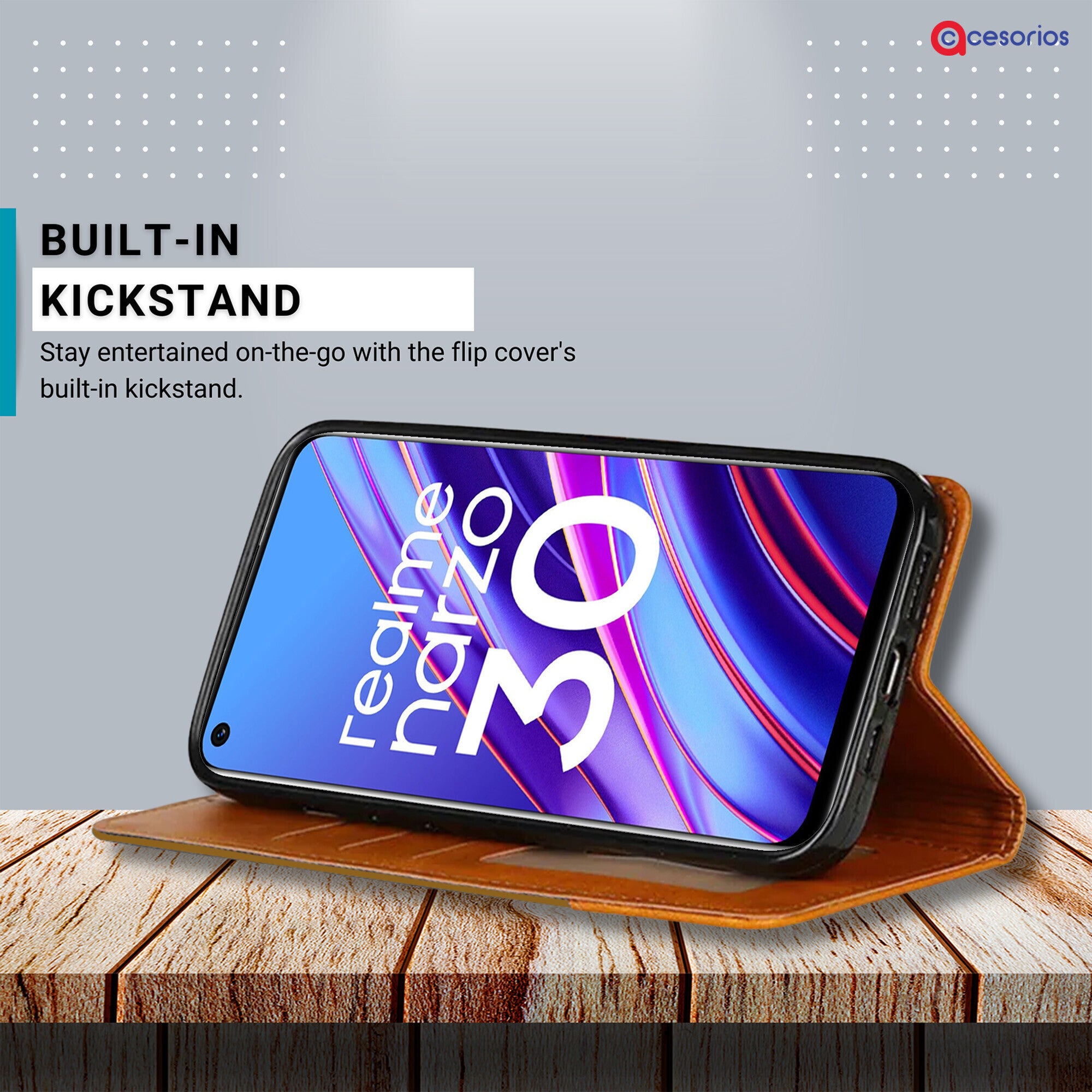 Accesorios Realme Narzo 30 4G denim flip cover – Light Brown – Image 4 #color_light brown