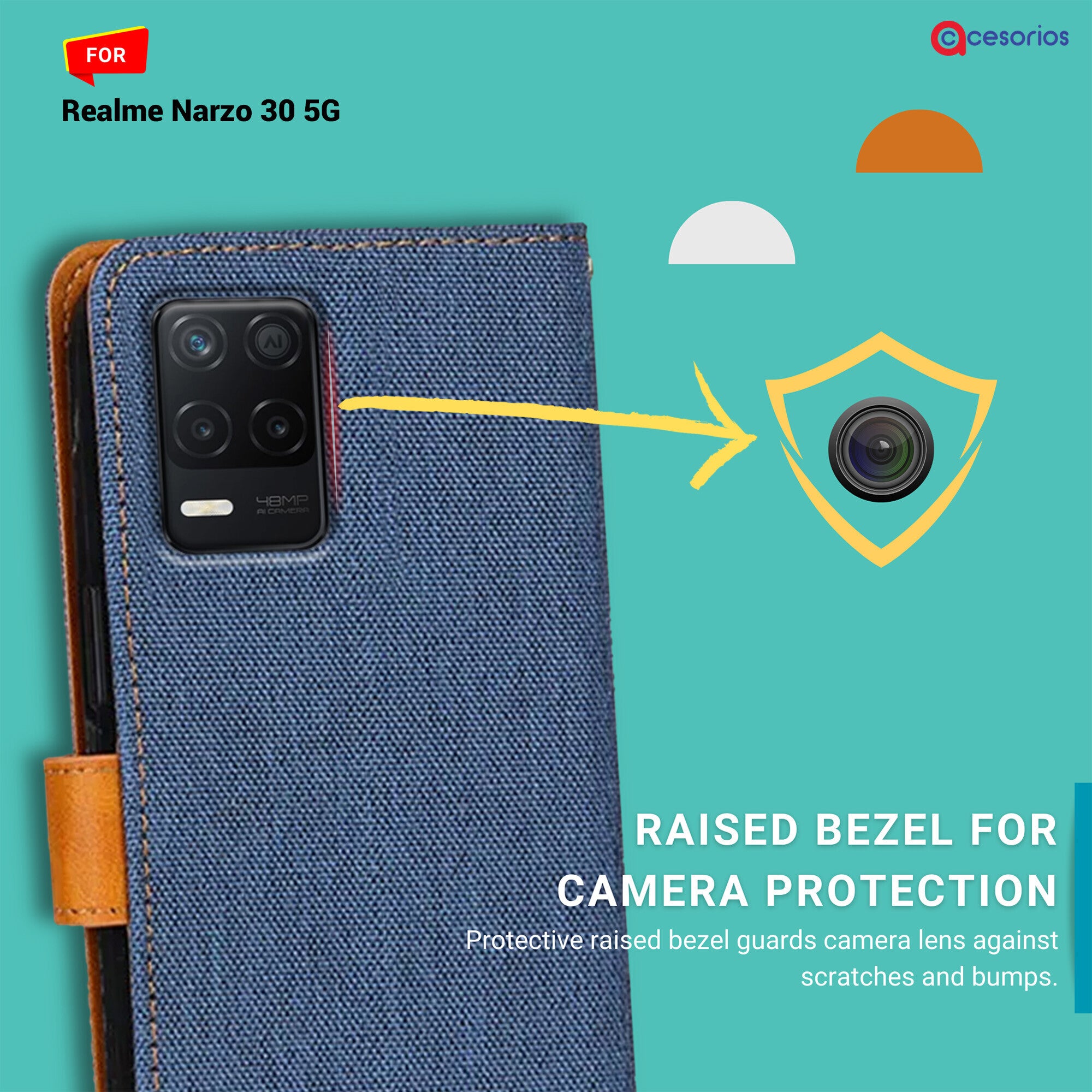 Accesorios Realme Narzo 30 5G denim flip cover – Blue – Image 2 #color_blue