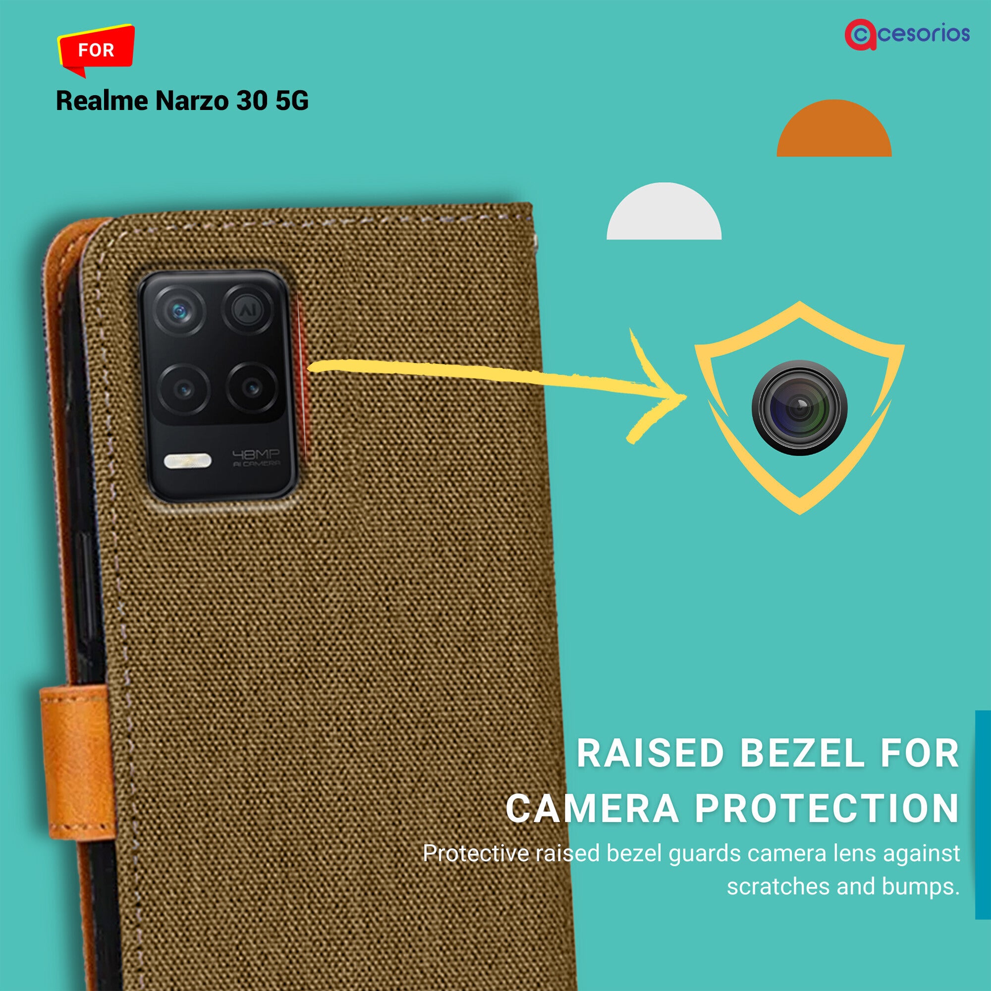 Accesorios Realme Narzo 30 5G denim flip cover – Dark Brown – Image 2 #color_dark brown