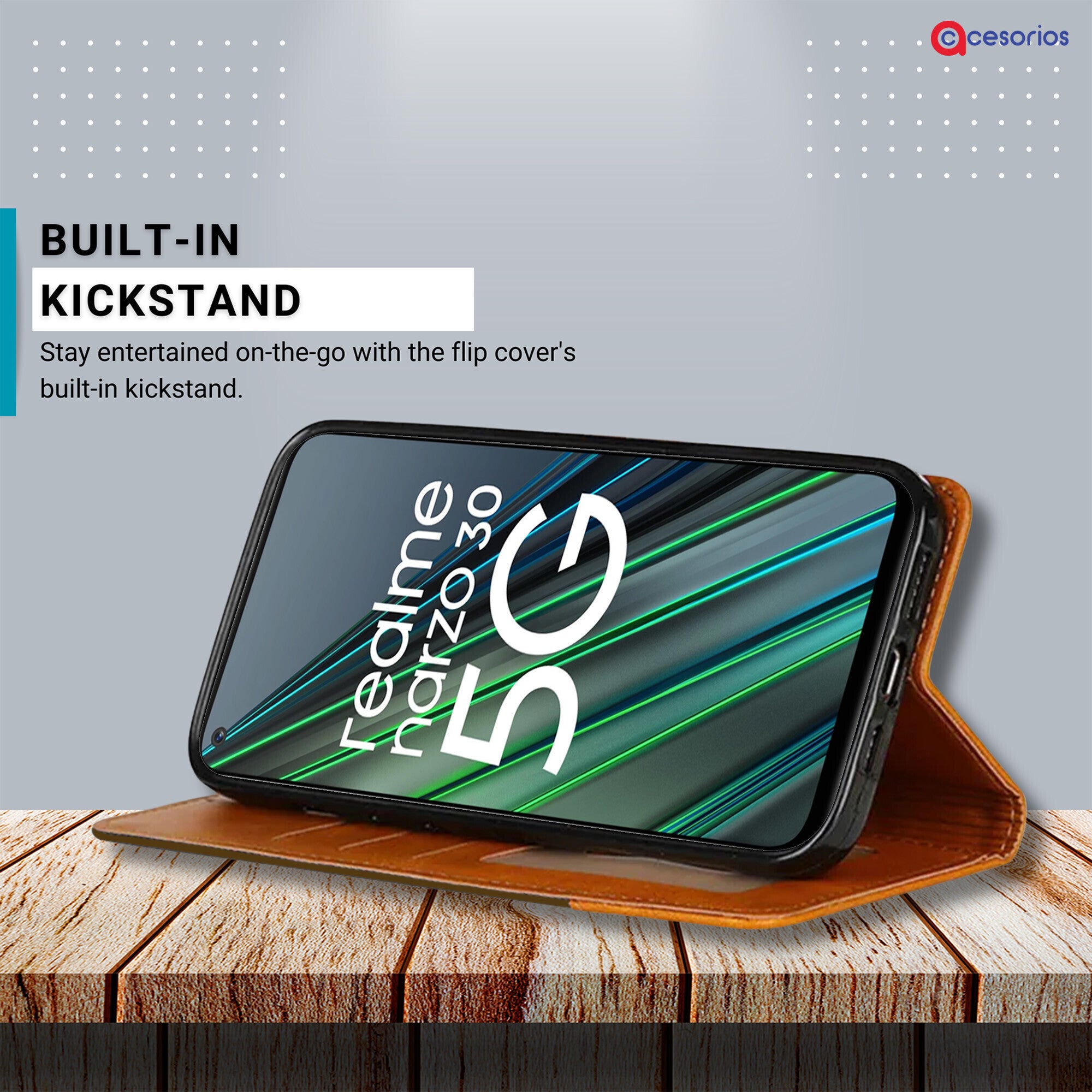 Accesorios Realme Narzo 30 5G denim flip cover – Dark Brown – Image 4 #color_dark brown