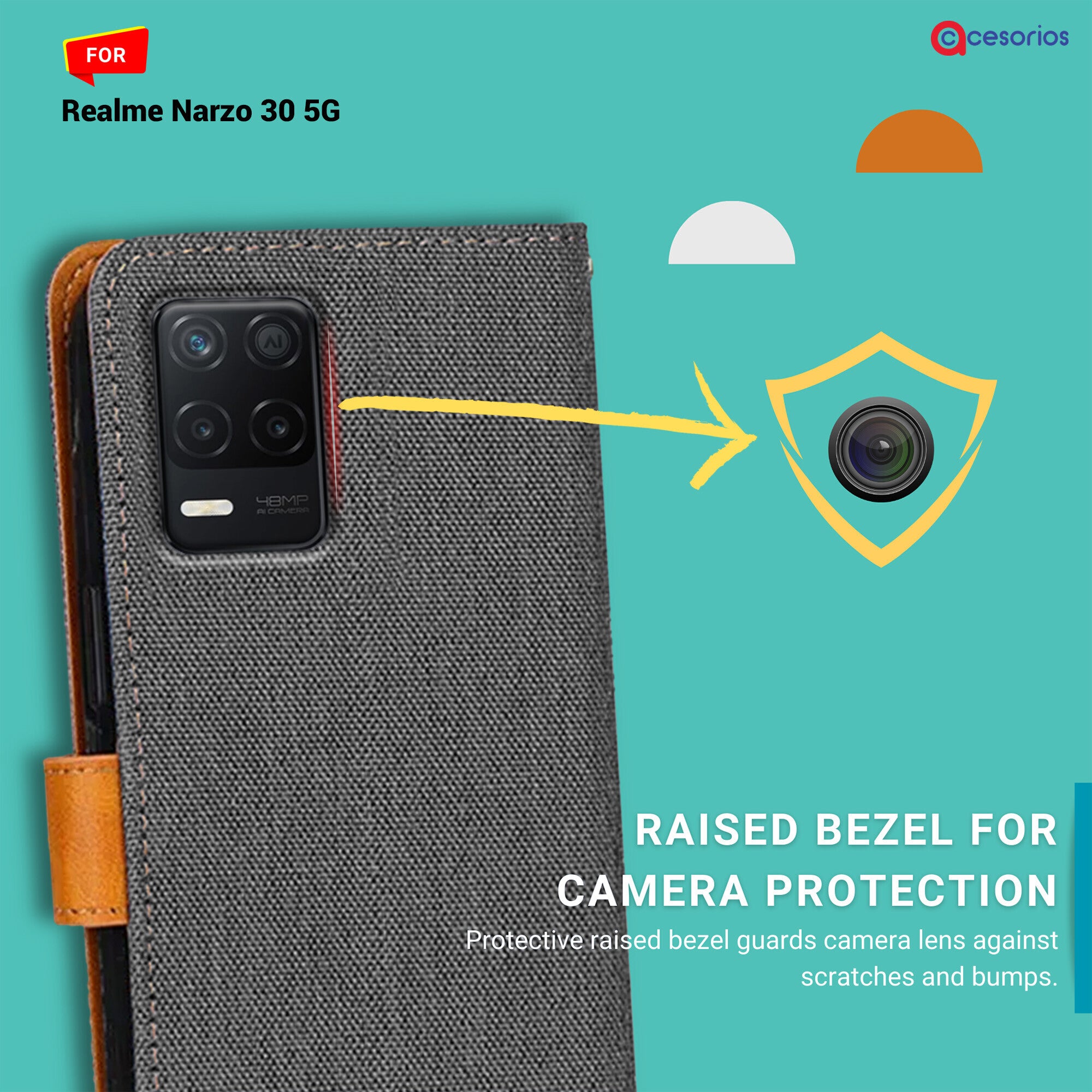 Accesorios Realme Narzo 30 5G denim flip cover – Grey – Image 2 #color_grey