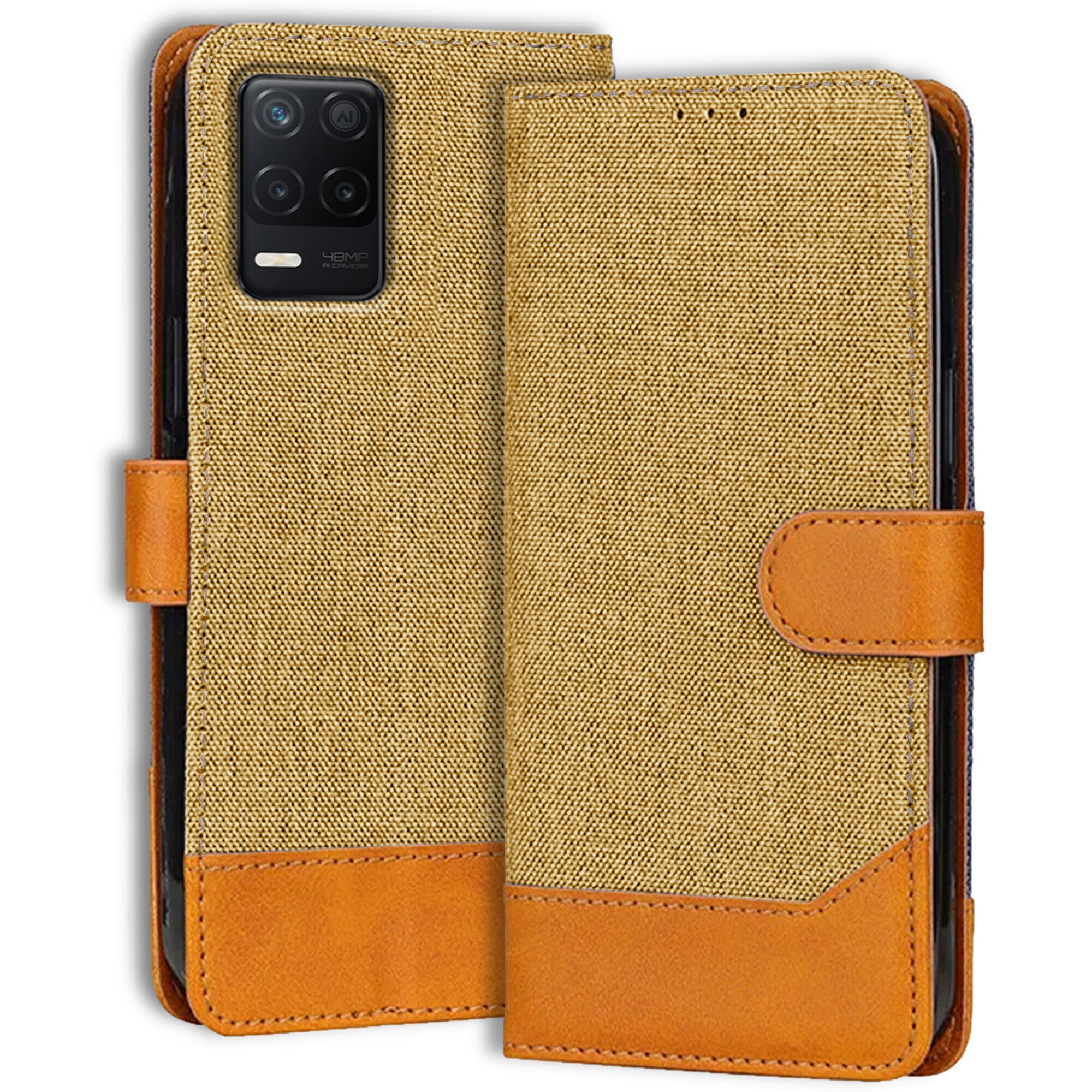 Accesorios Realme Narzo 30 5G denim flip cover – Light Brown – Image 1 #color_light brown