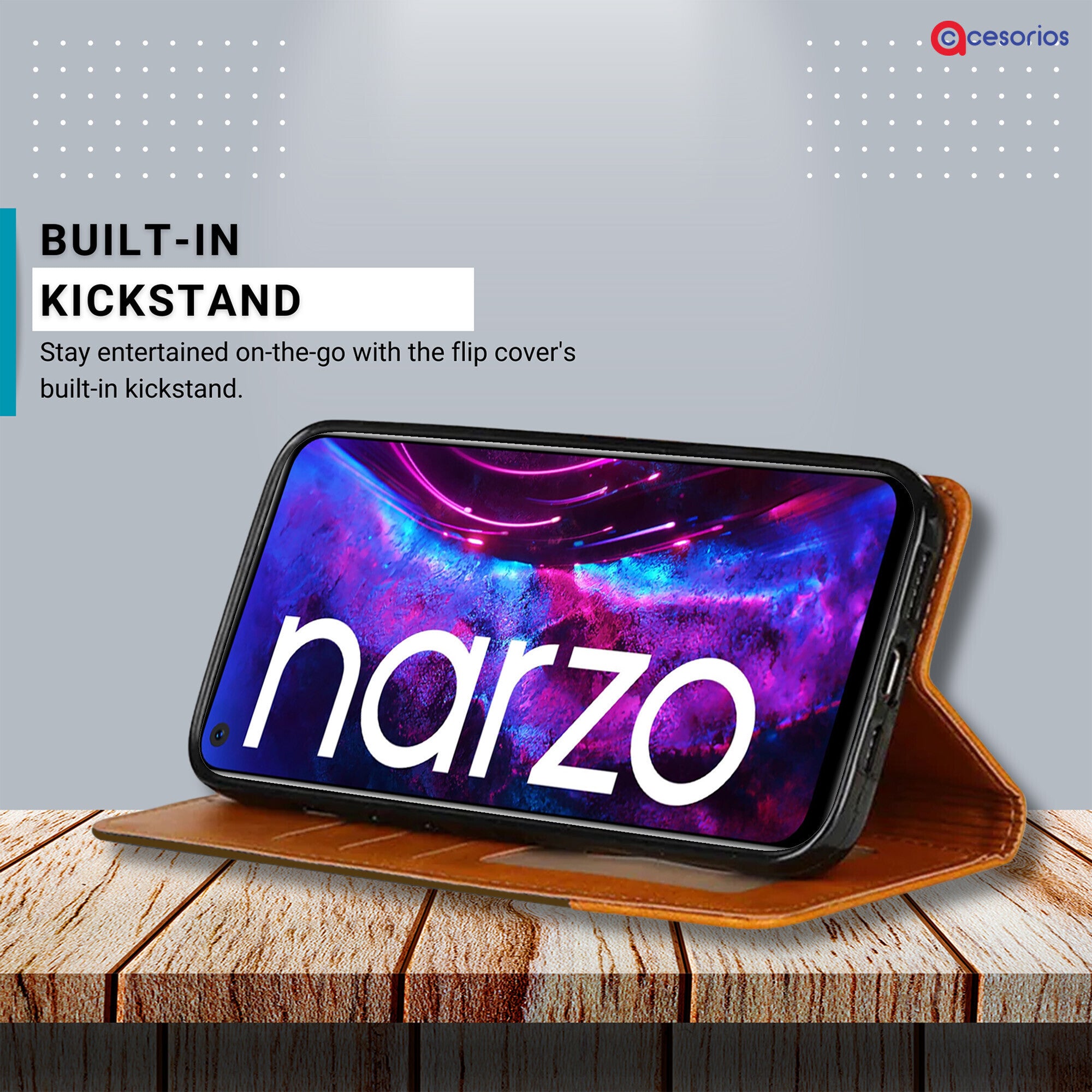 Accesorios Realme Narzo 30 Pro denim flip cover – Dark Brown – Image 4 #color_dark brown