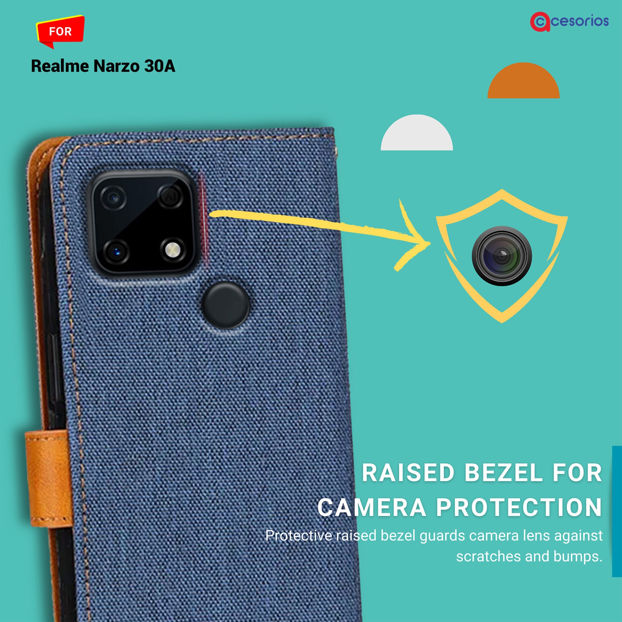 Accesorios Realme Narzo 30A denim flip cover – Blue – Image 2 #color_blue
