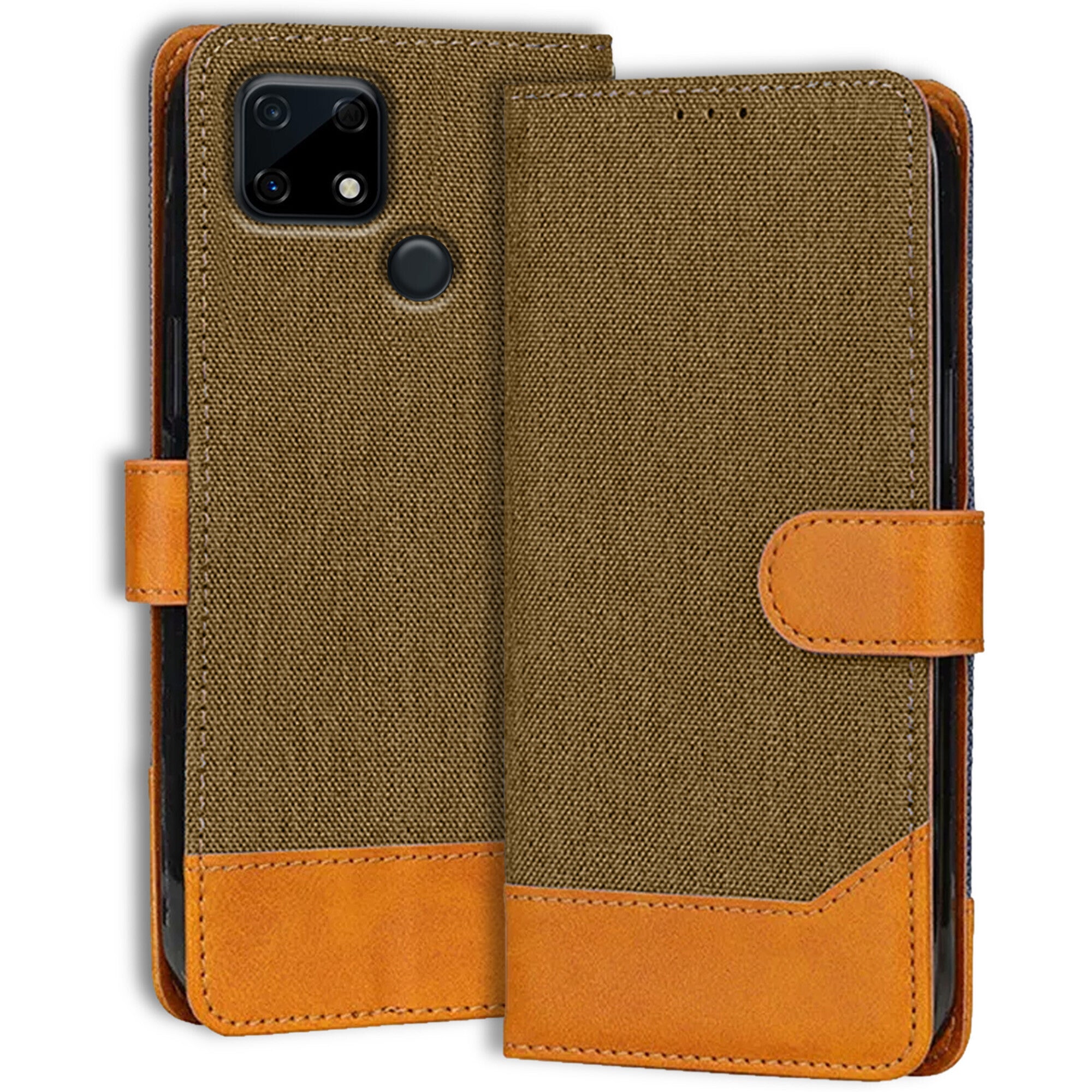 Accesorios Realme Narzo 30A denim flip cover – Dark Brown – Image 1 #color_dark brown