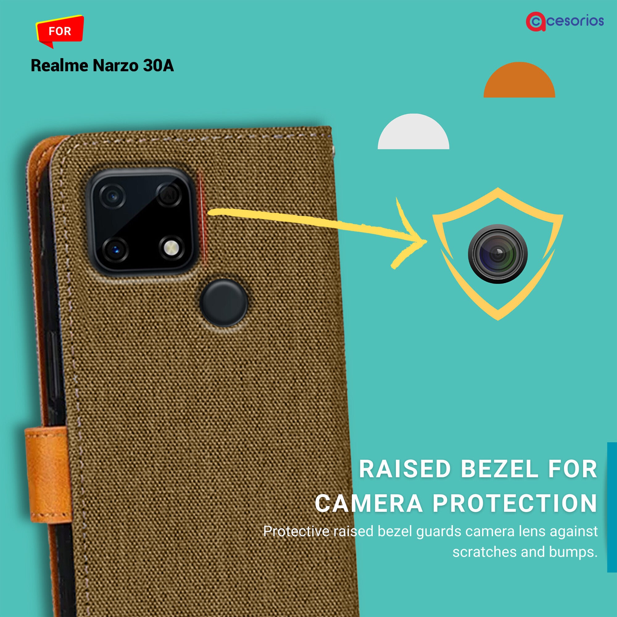 Accesorios Realme Narzo 30A denim flip cover – Dark Brown – Image 2 #color_dark brown