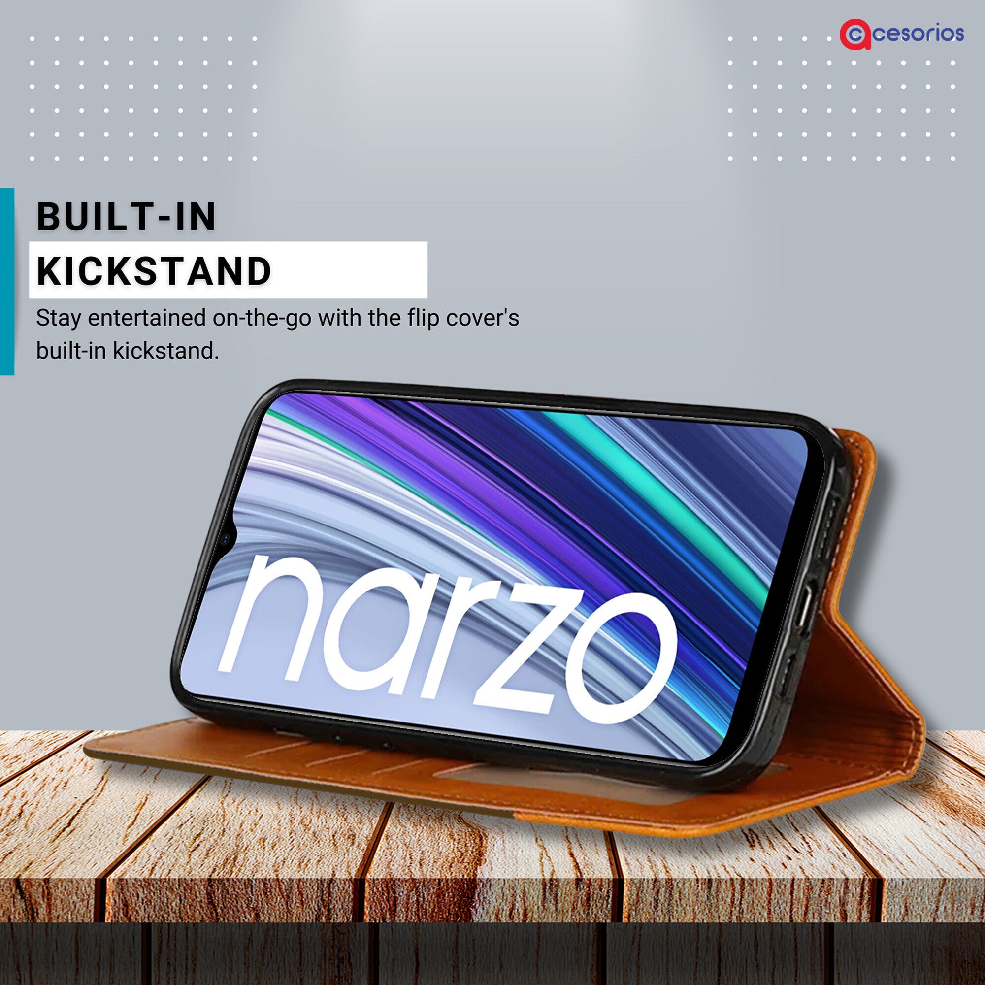 Accesorios Realme Narzo 30A denim flip cover – Dark Brown – Image 4 #color_dark brown