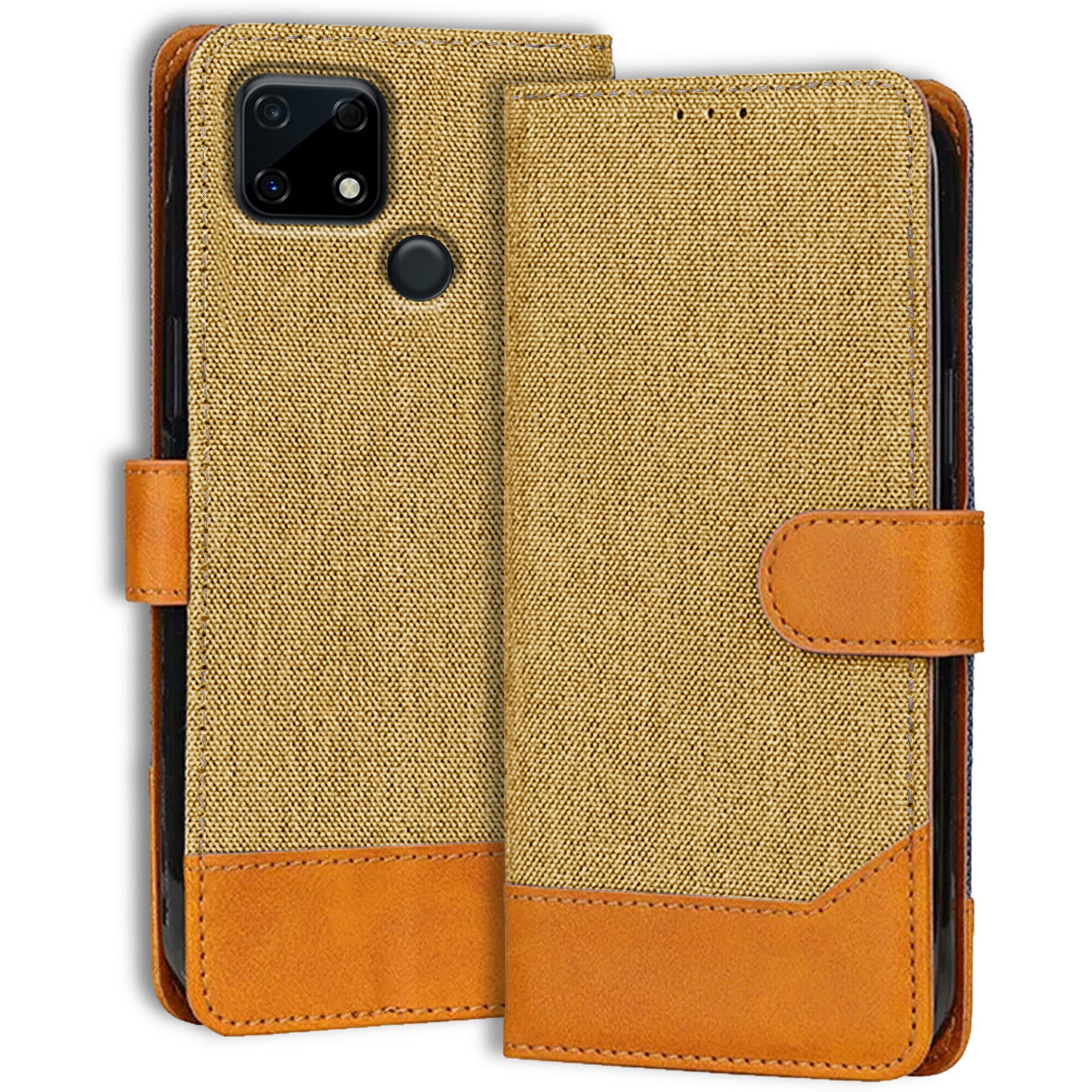 Accesorios Realme Narzo 30A denim flip cover – Light Brown – Image 1 #color_light brown