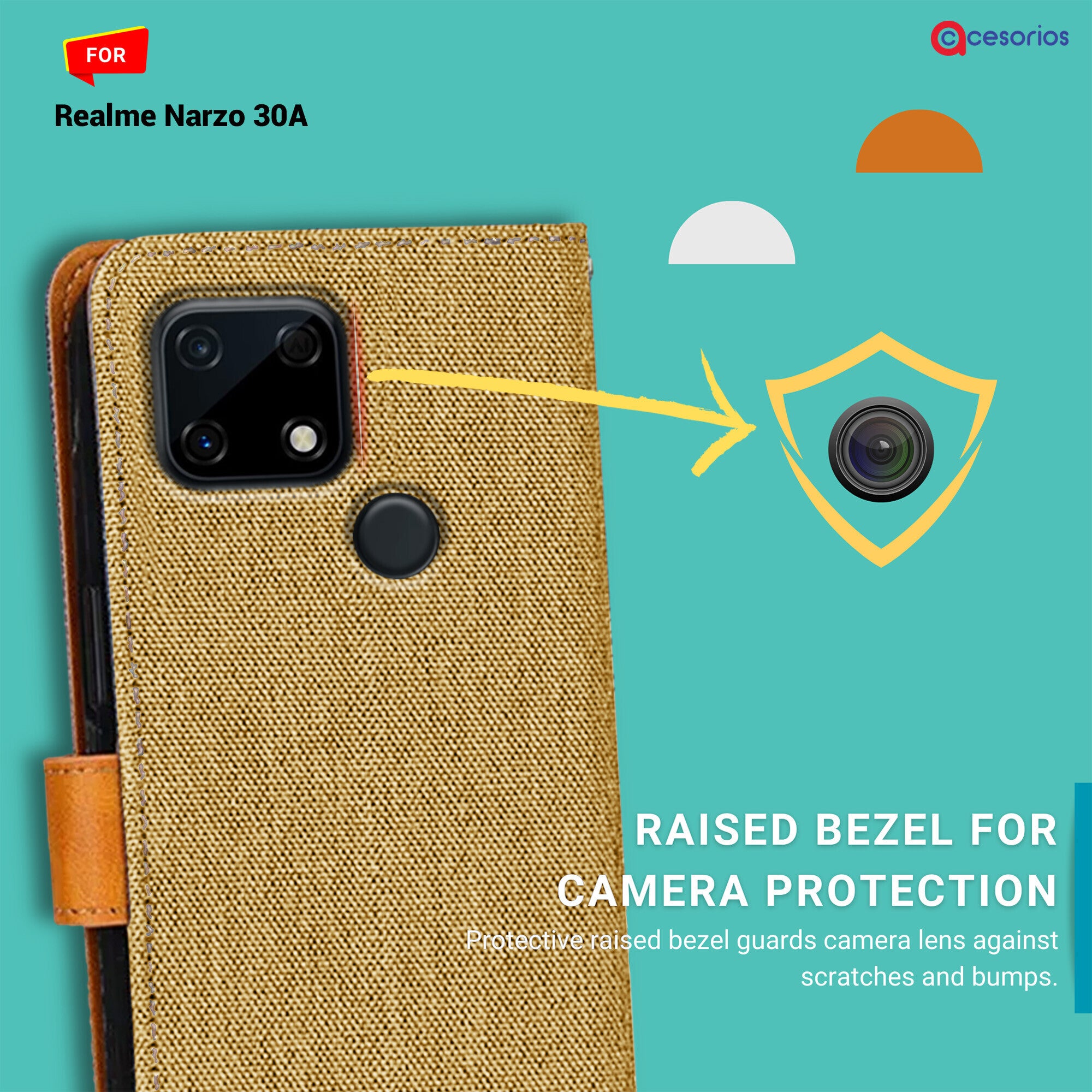 Accesorios Realme Narzo 30A denim flip cover – Light Brown – Image 2 #color_light brown