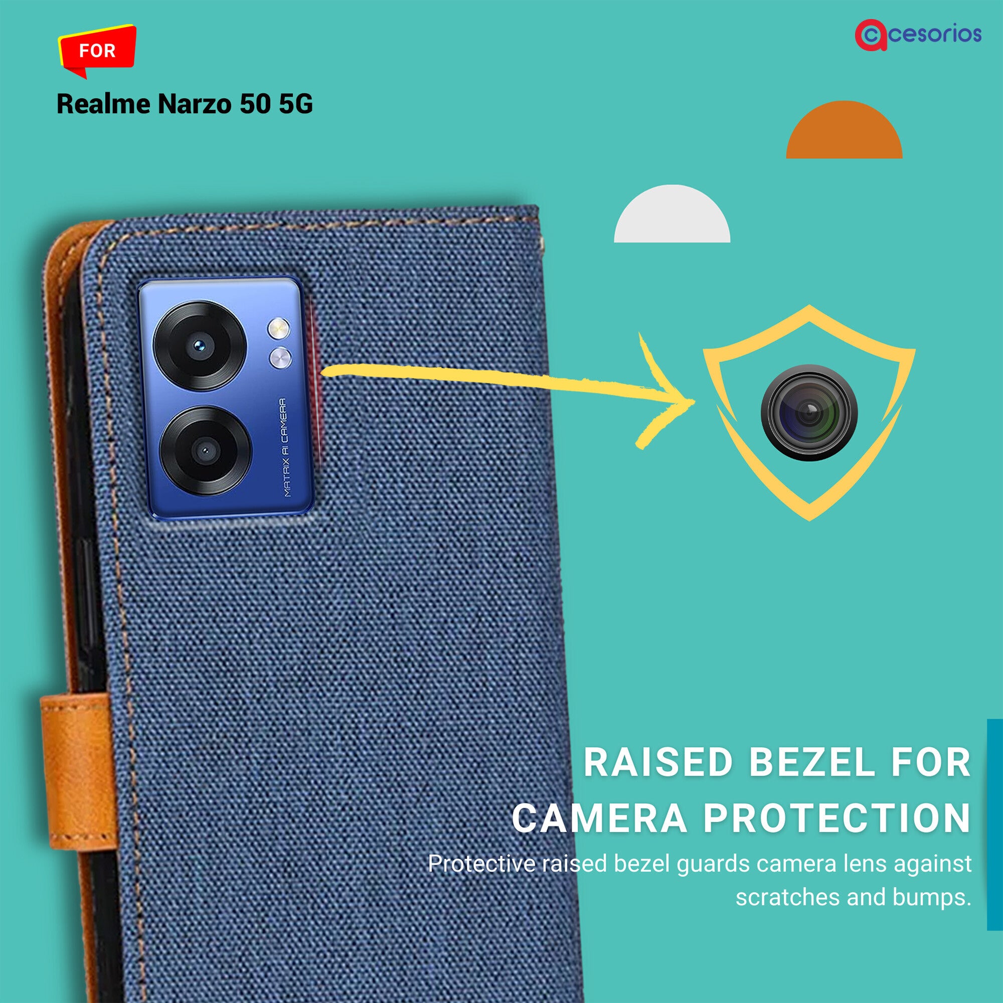 Accesorios Realme Narzo 50 5G denim flip cover – Blue – Image 2 #color_blue
