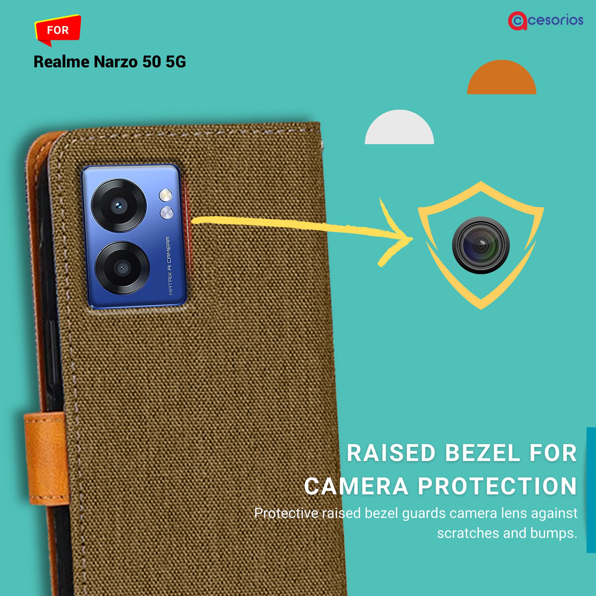 Accesorios Realme Narzo 50 5G denim flip cover – Dark Brown – Image 2 #color_dark brown