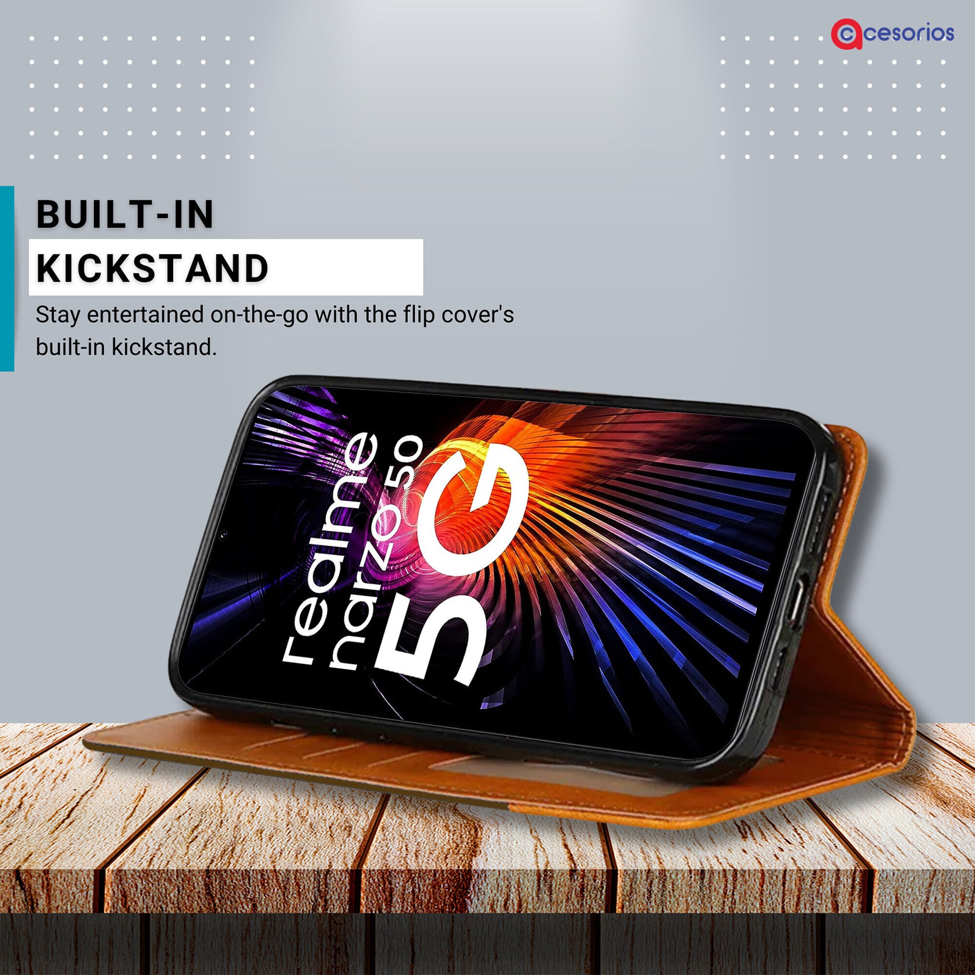 Accesorios Realme Narzo 50 5G denim flip cover – Dark Brown – Image 4 #color_dark brown