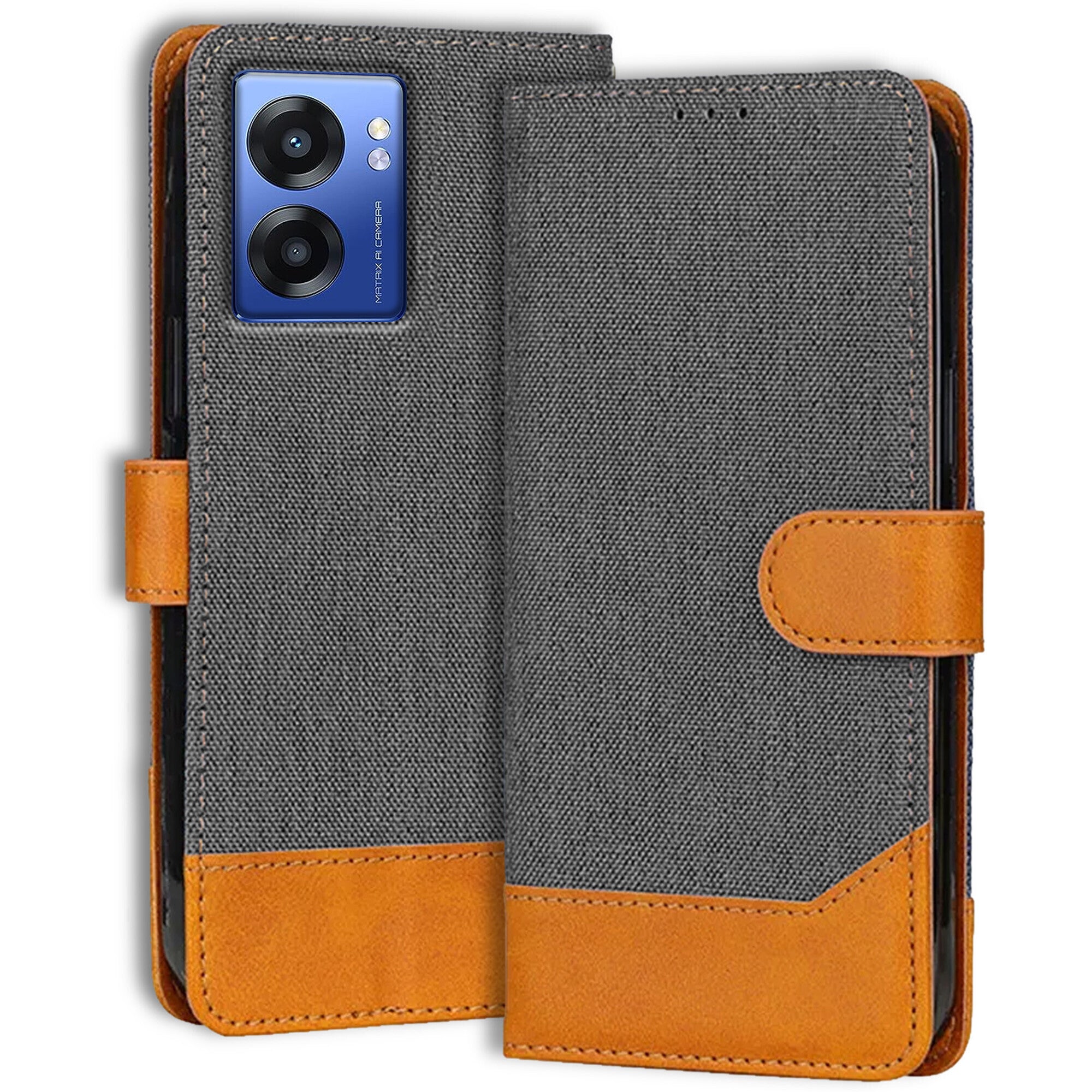 Accesorios Realme Narzo 50 5G denim flip cover – Grey – Image 1 #color_grey