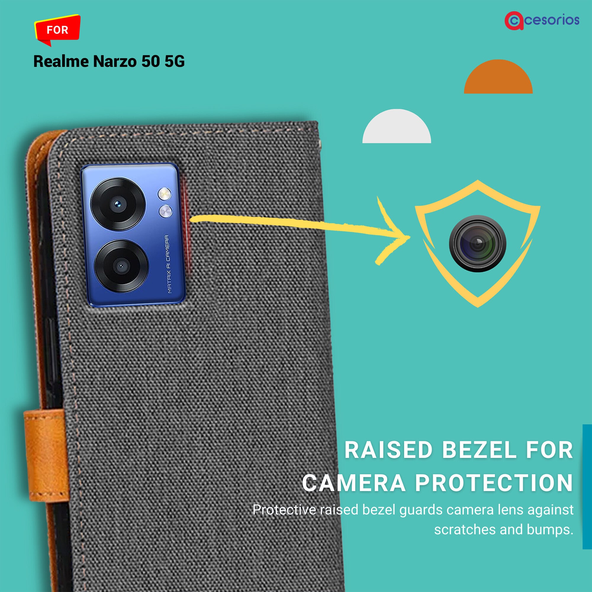 Accesorios Realme Narzo 50 5G denim flip cover – Grey – Image 2 #color_grey