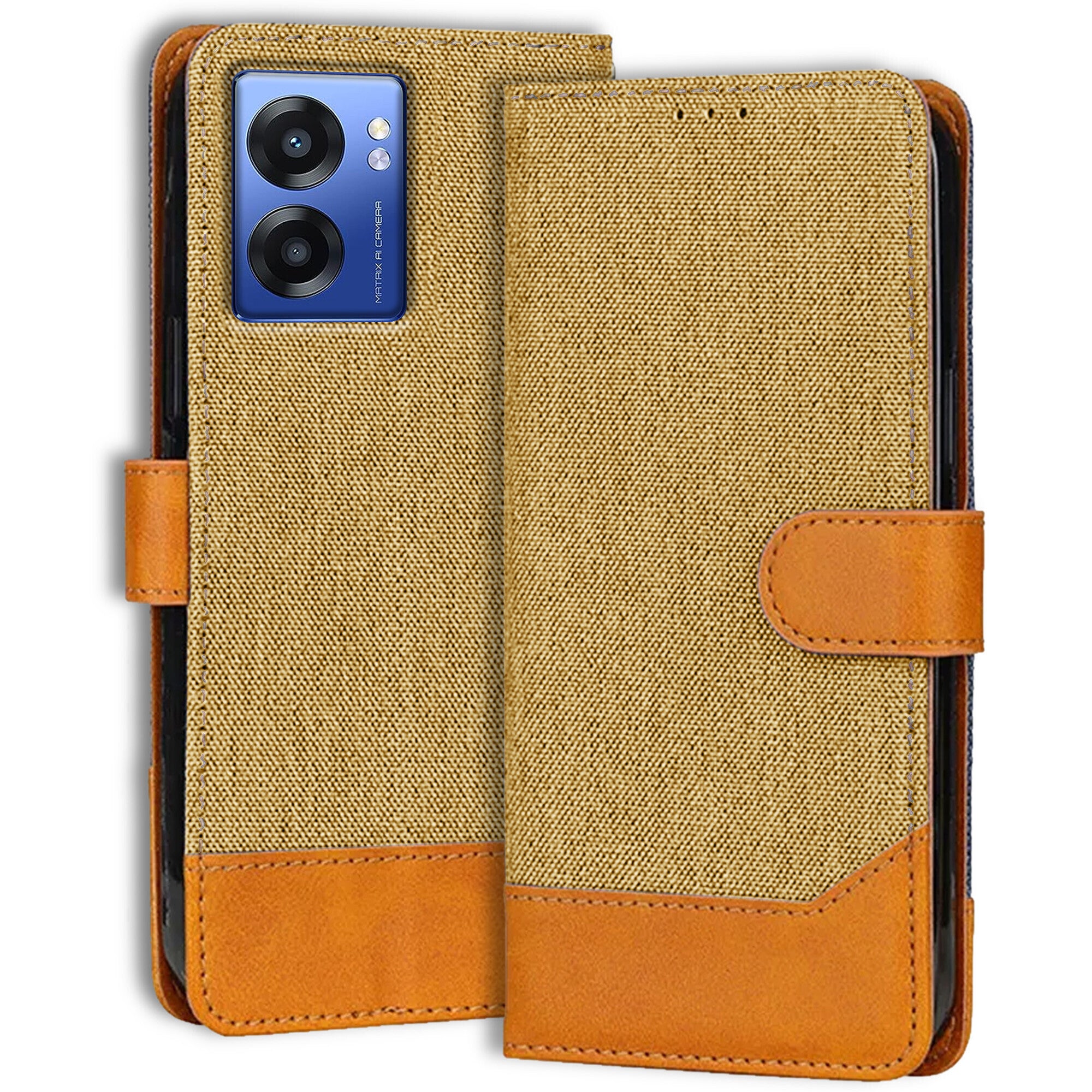 Accesorios Realme Narzo 50 5G denim flip cover – Light Brown – Image 1 #color_light brown