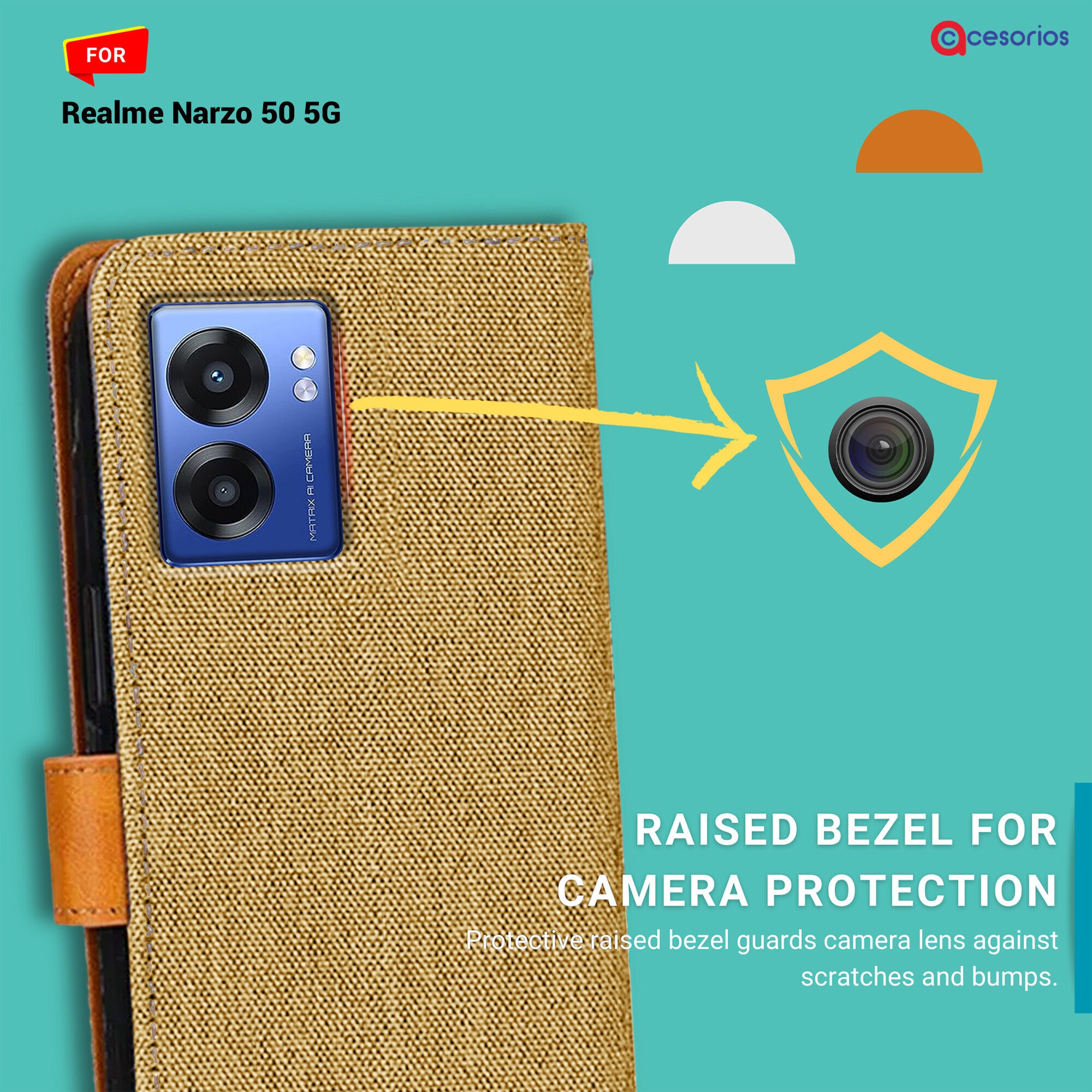 Accesorios Realme Narzo 50 5G denim flip cover – Light Brown – Image 2 #color_light brown