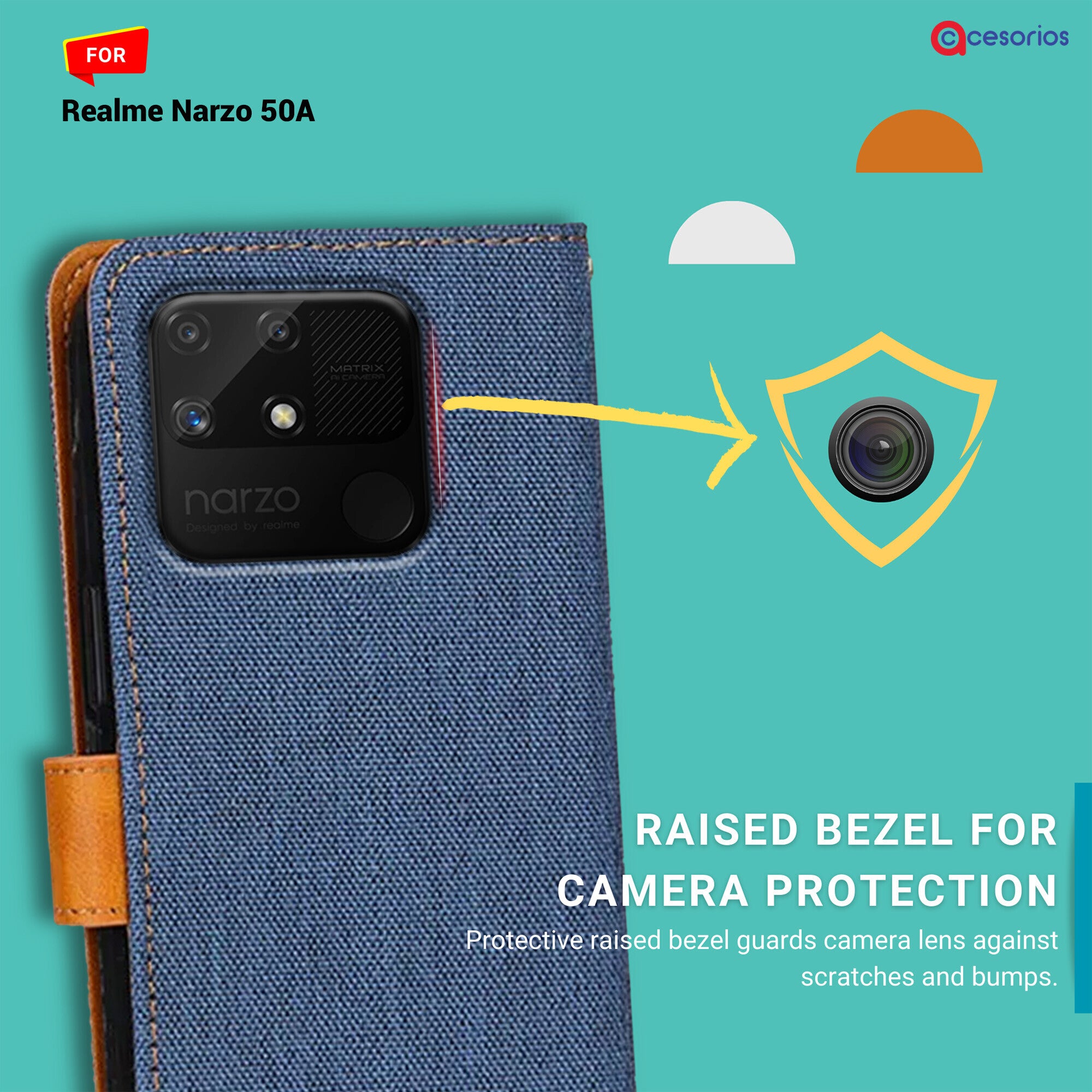 Accesorios Realme Narzo 50A denim flip cover – Blue – Image 2 #color_blue