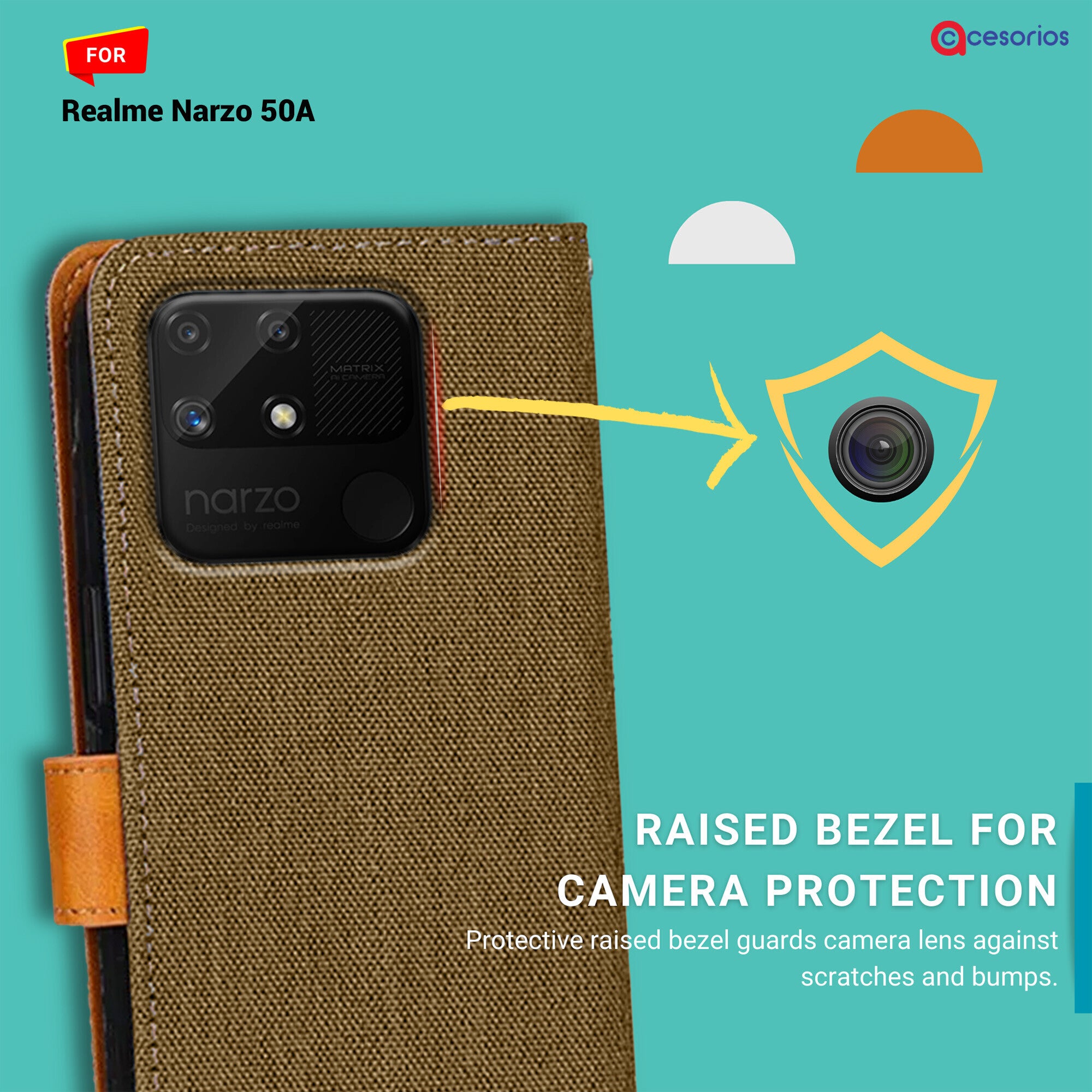 Accesorios Realme Narzo 50A denim flip cover – Dark Brown – Image 2 #color_dark brown