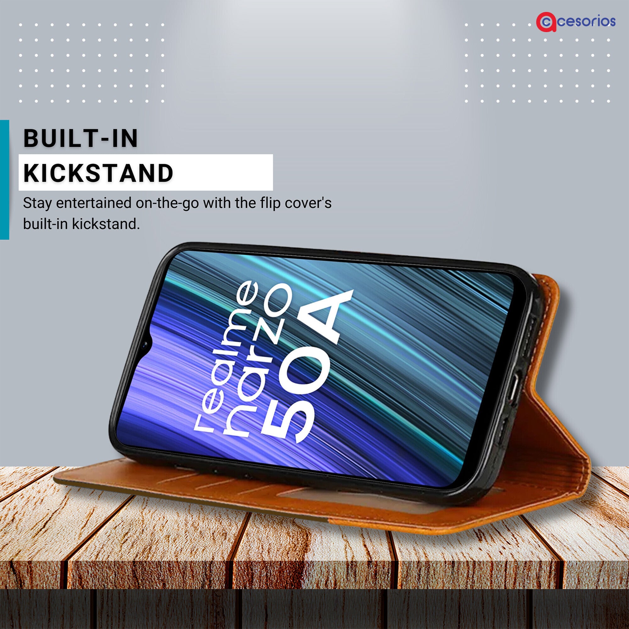 Accesorios Realme Narzo 50A denim flip cover – Dark Brown – Image 4 #color_dark brown