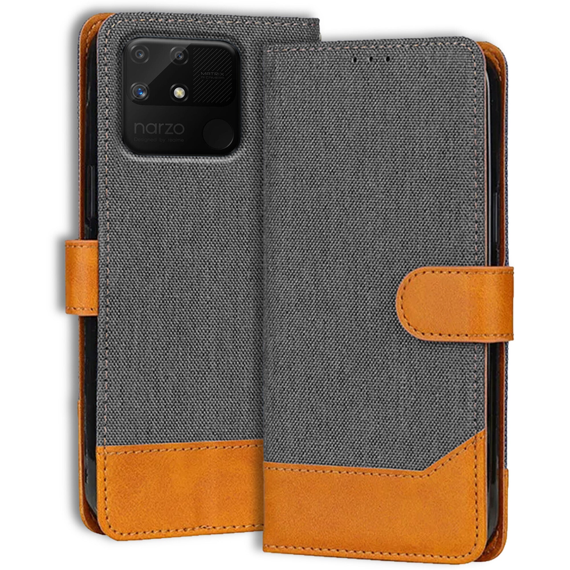 Accesorios Realme Narzo 50A denim flip cover – Grey – Image 1 #color_grey