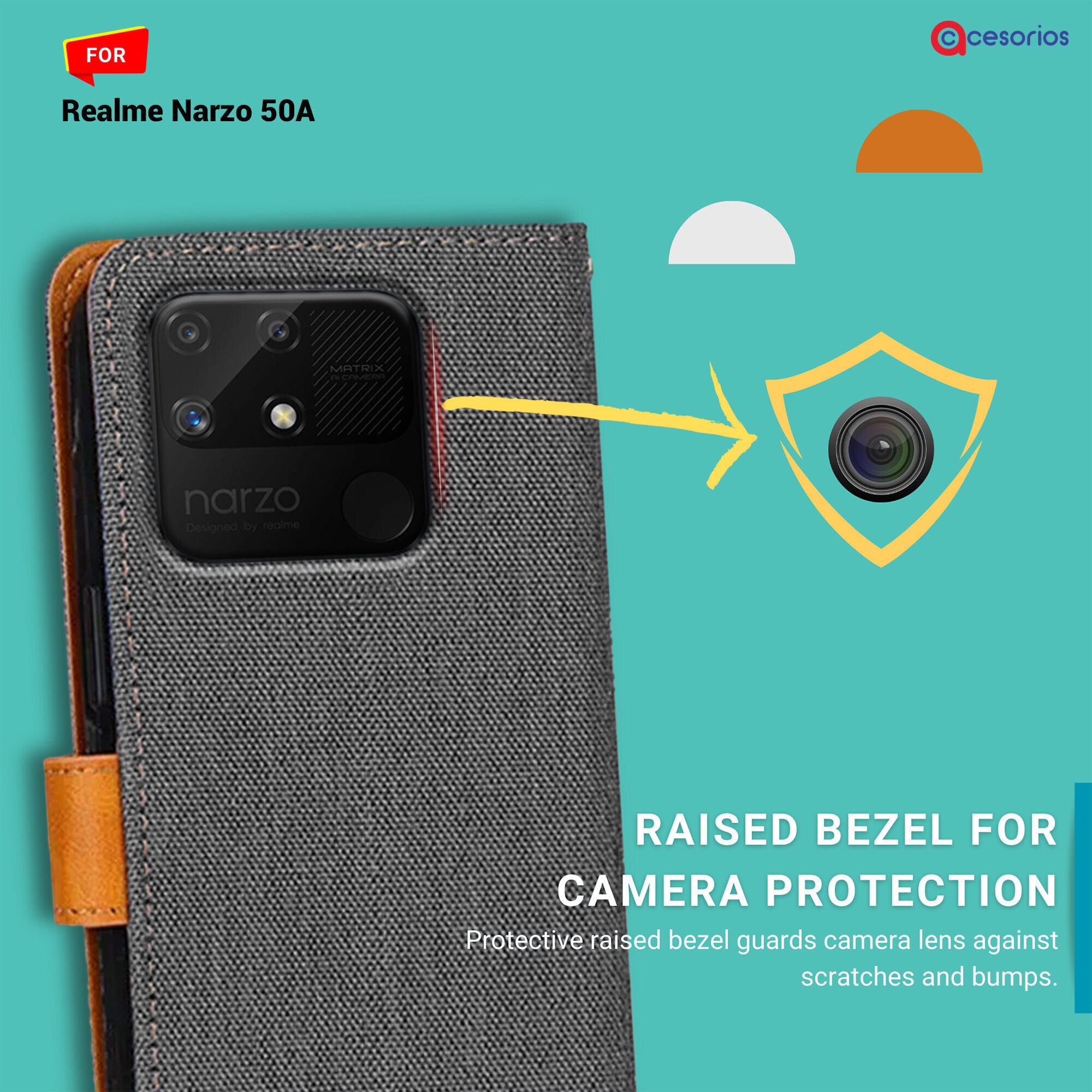 Accesorios Realme Narzo 50A denim flip cover – Grey – Image 2 #color_grey
