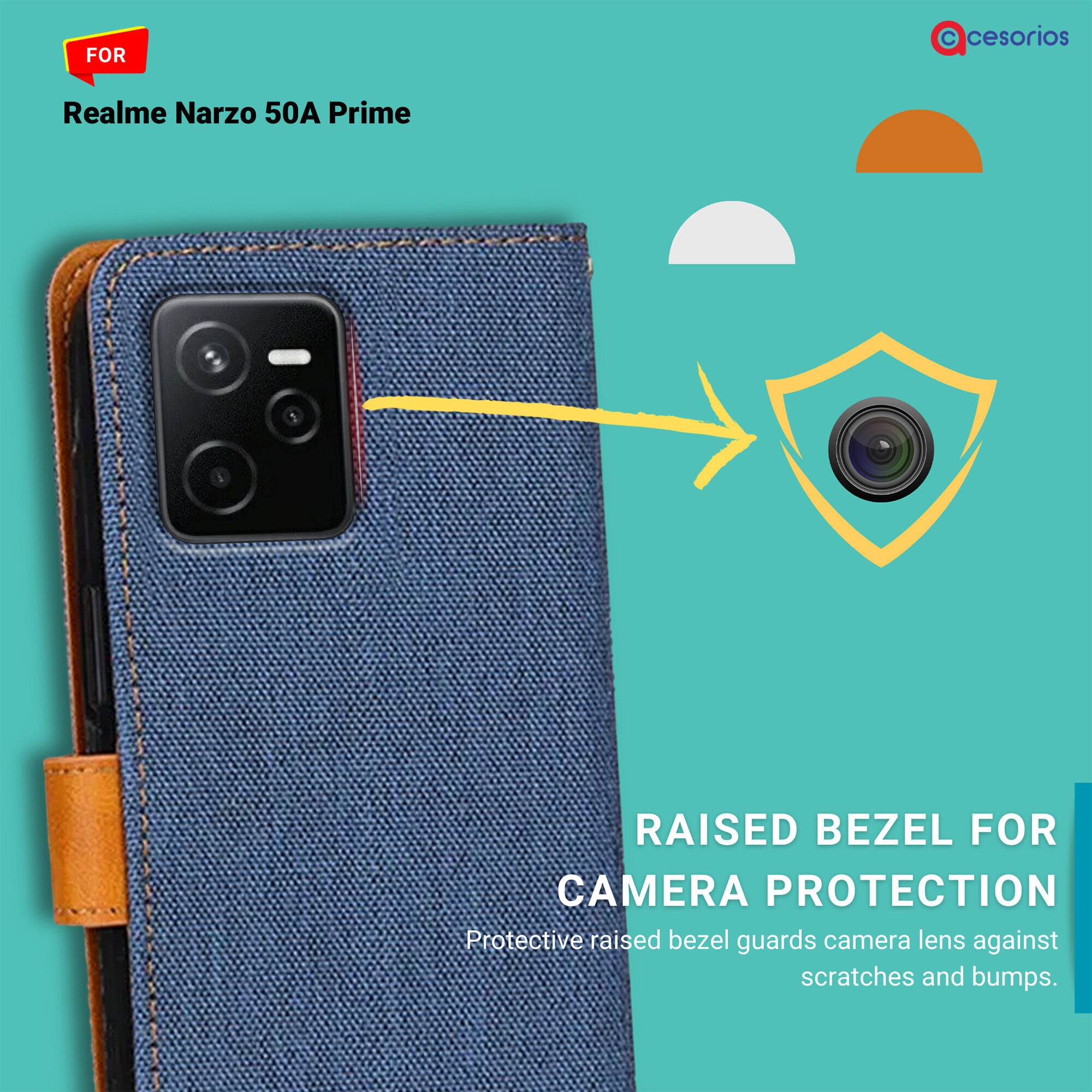 Accesorios Realme Narzo 50A Prime denim flip cover – Blue – Image 2 #color_blue