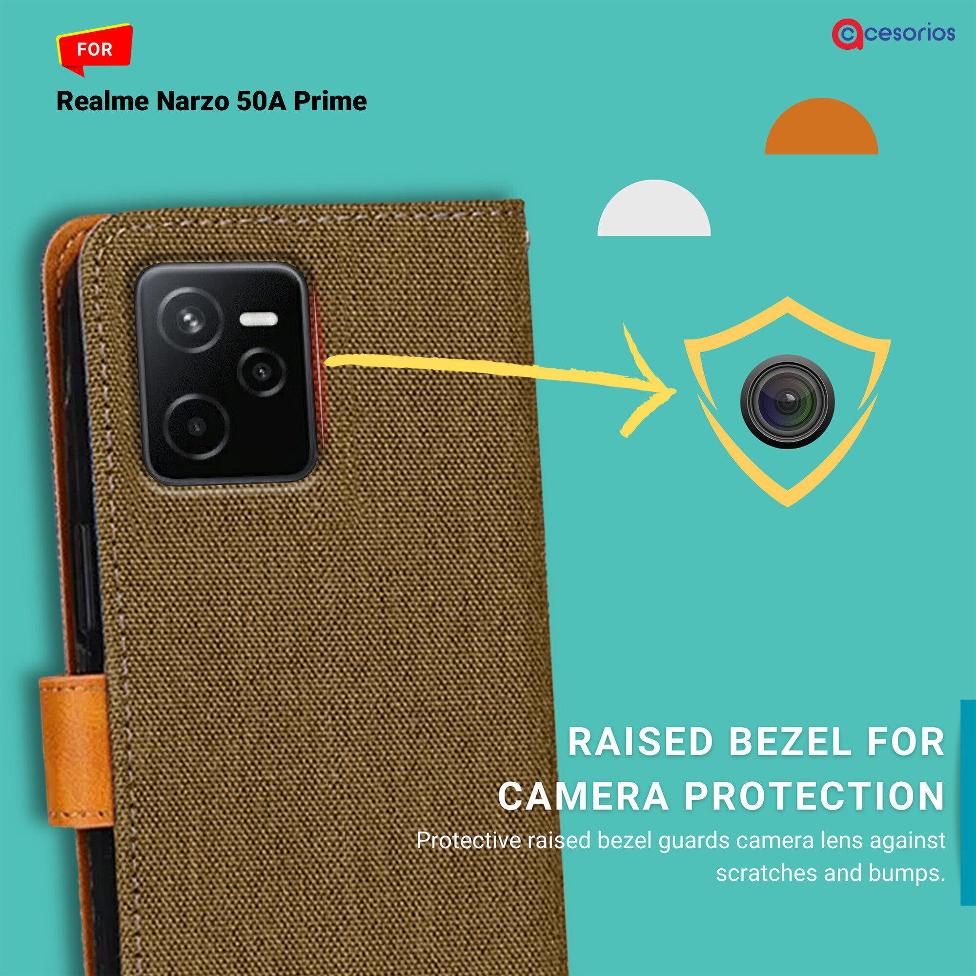 Accesorios Realme Narzo 50A Prime denim flip cover – Dark Brown – Image 2 #color_dark brown