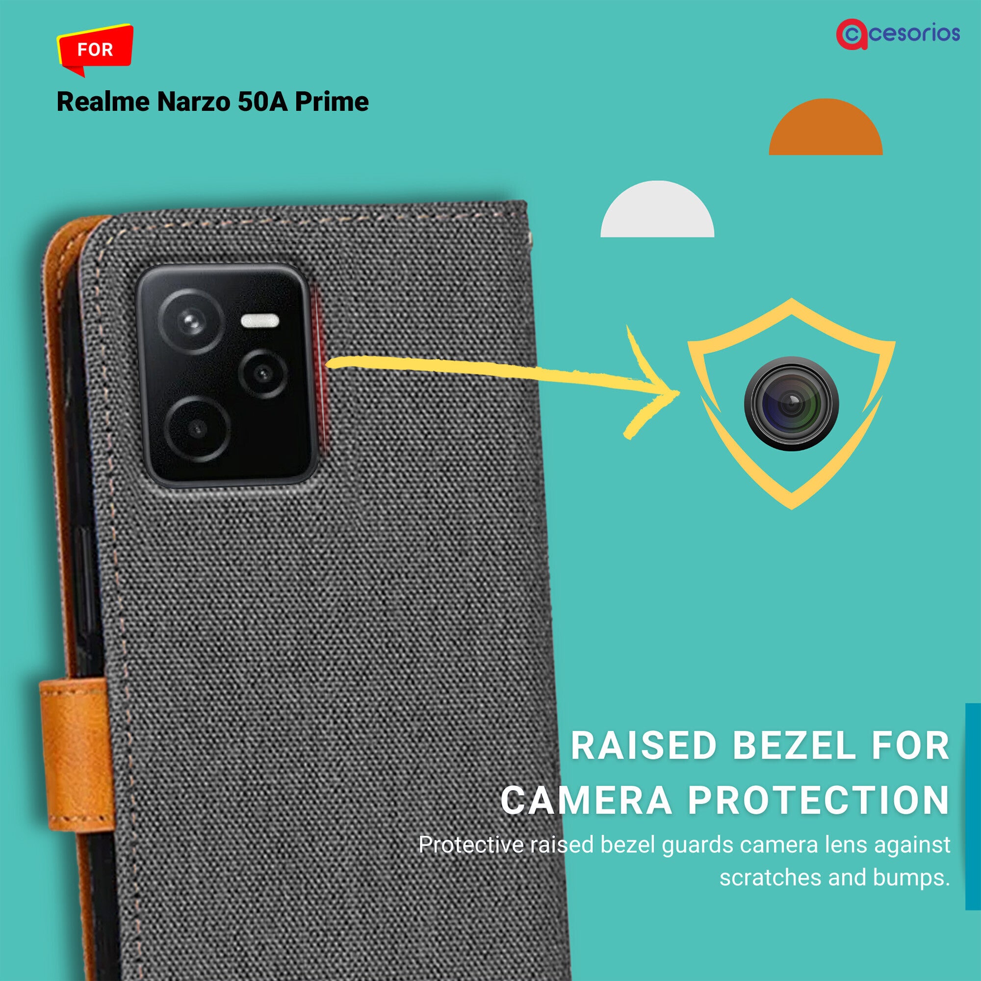 Accesorios Realme Narzo 50A Prime denim flip cover – Grey – Image 2 #color_grey