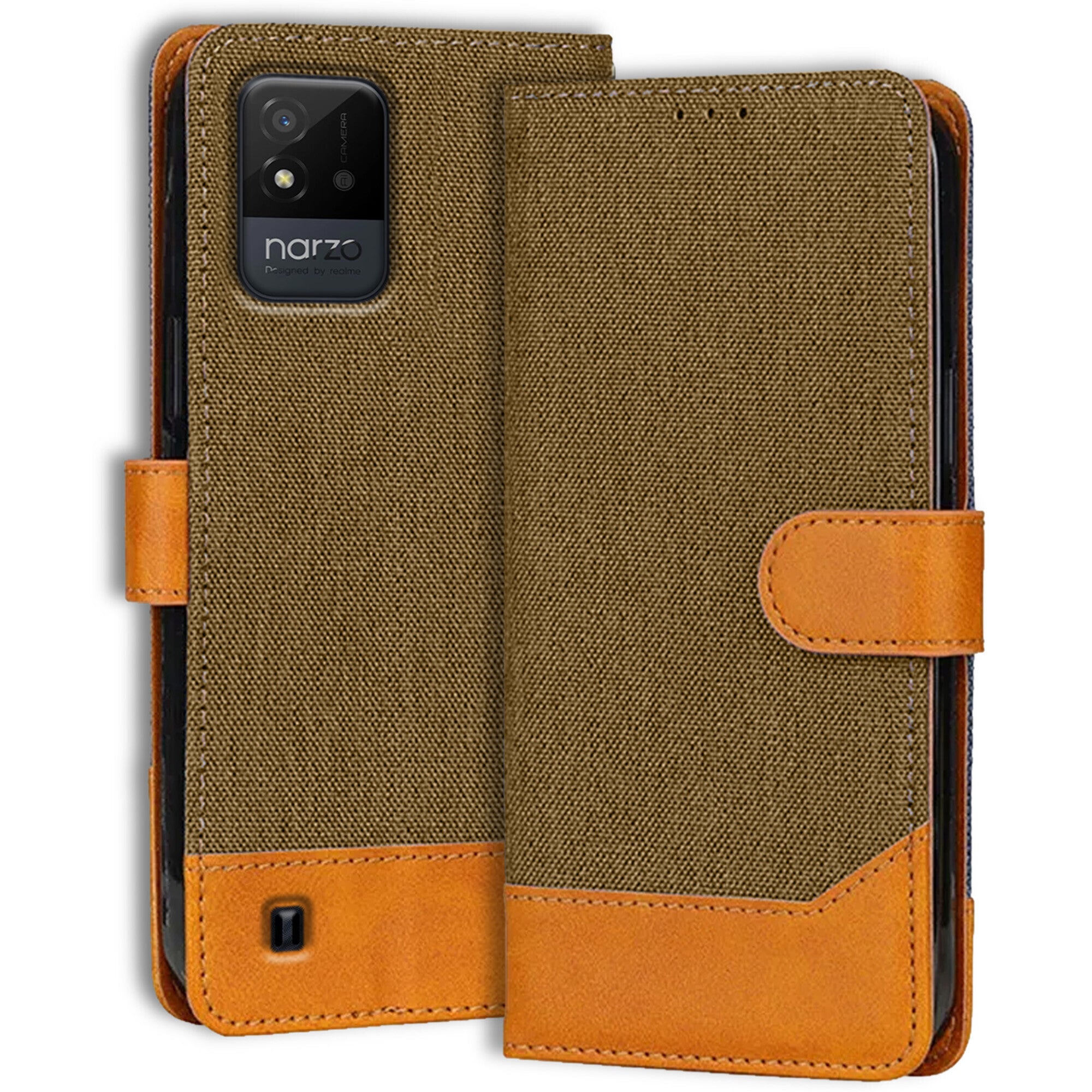 Accesorios Realme Narzo 50I denim flip cover – Dark Brown – Image 1 #color_dark brown
