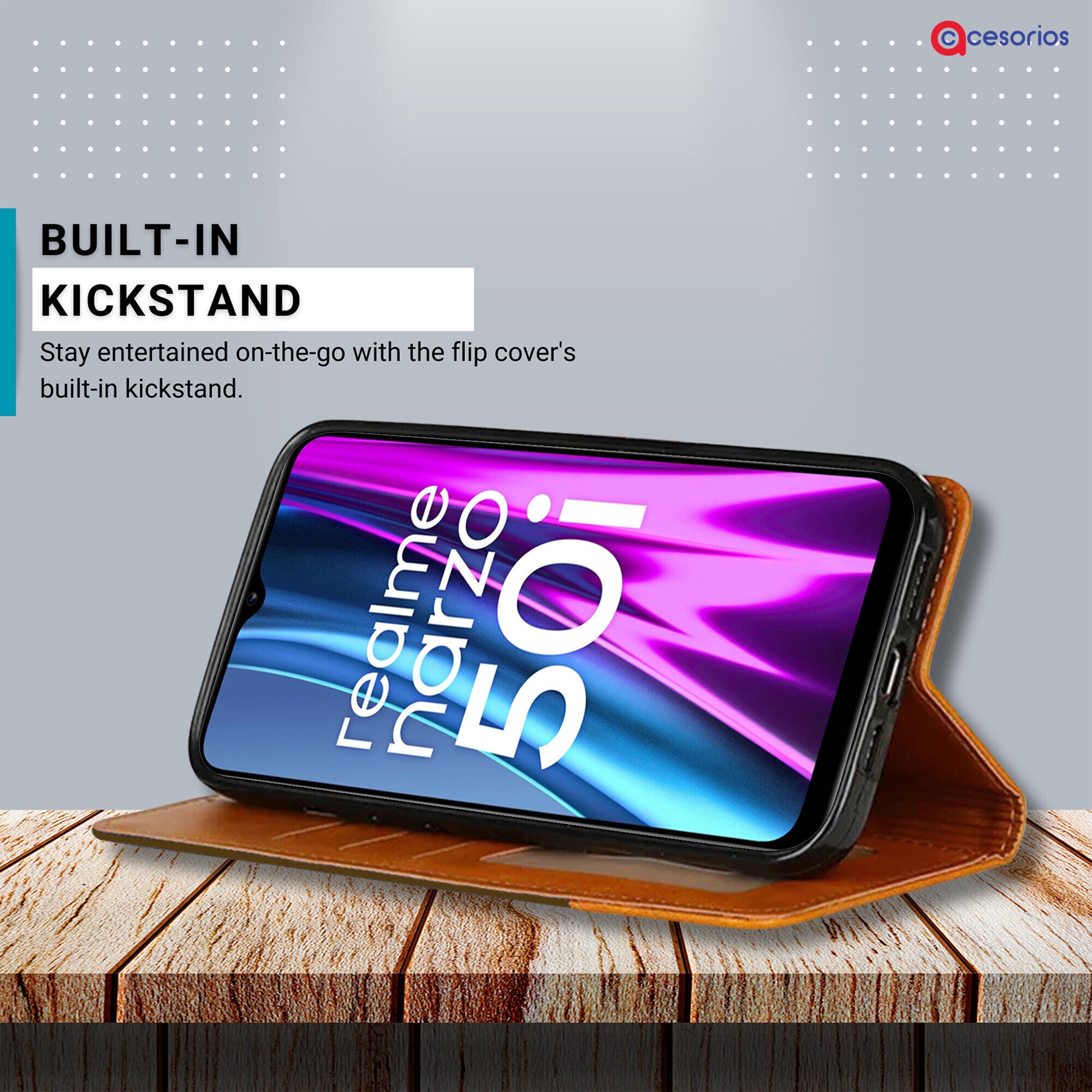Accesorios Realme Narzo 50I denim flip cover – Dark Brown – Image 4 #color_dark brown