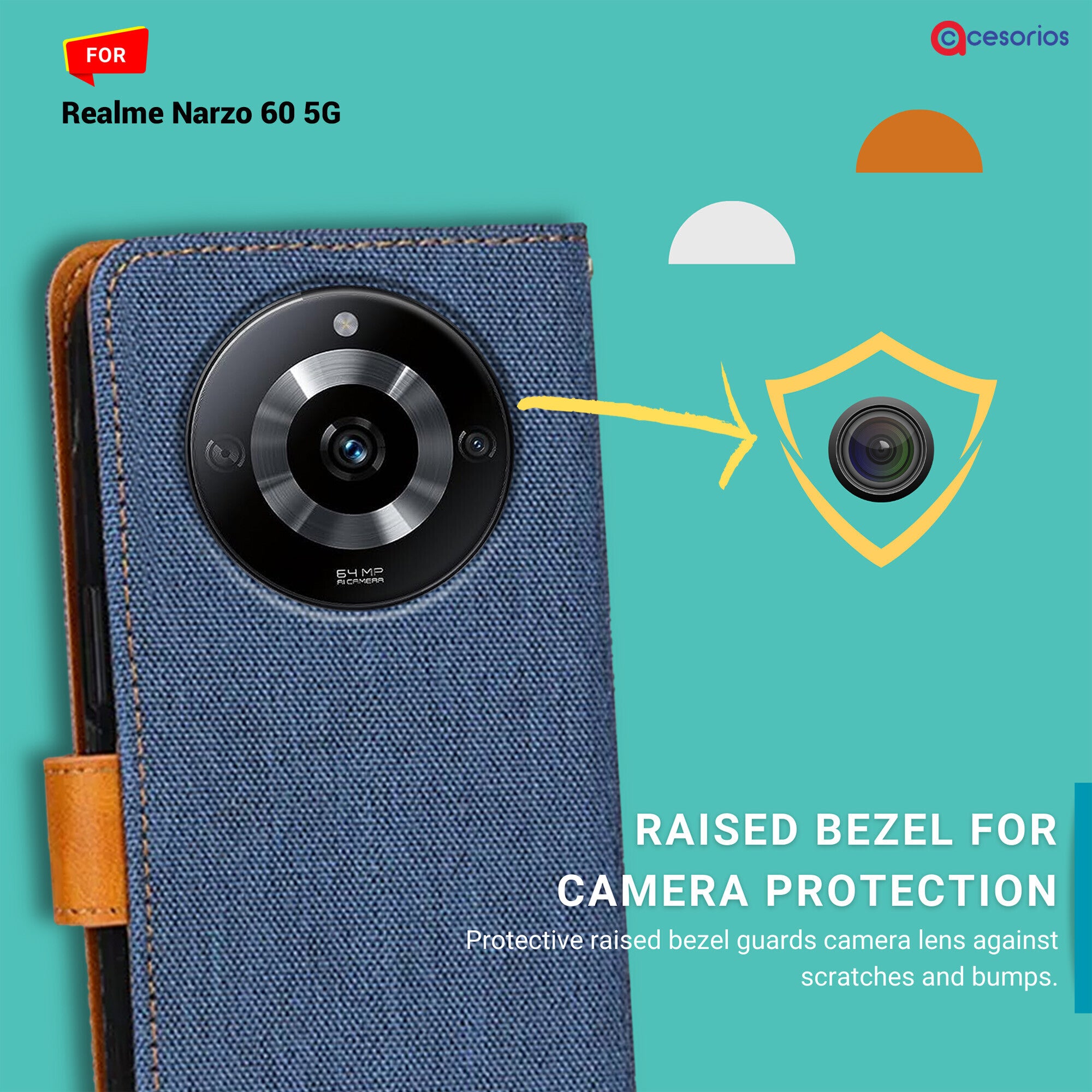 Accesorios Realme Narzo 60 5G denim flip cover – Blue – Image 2 #color_blue