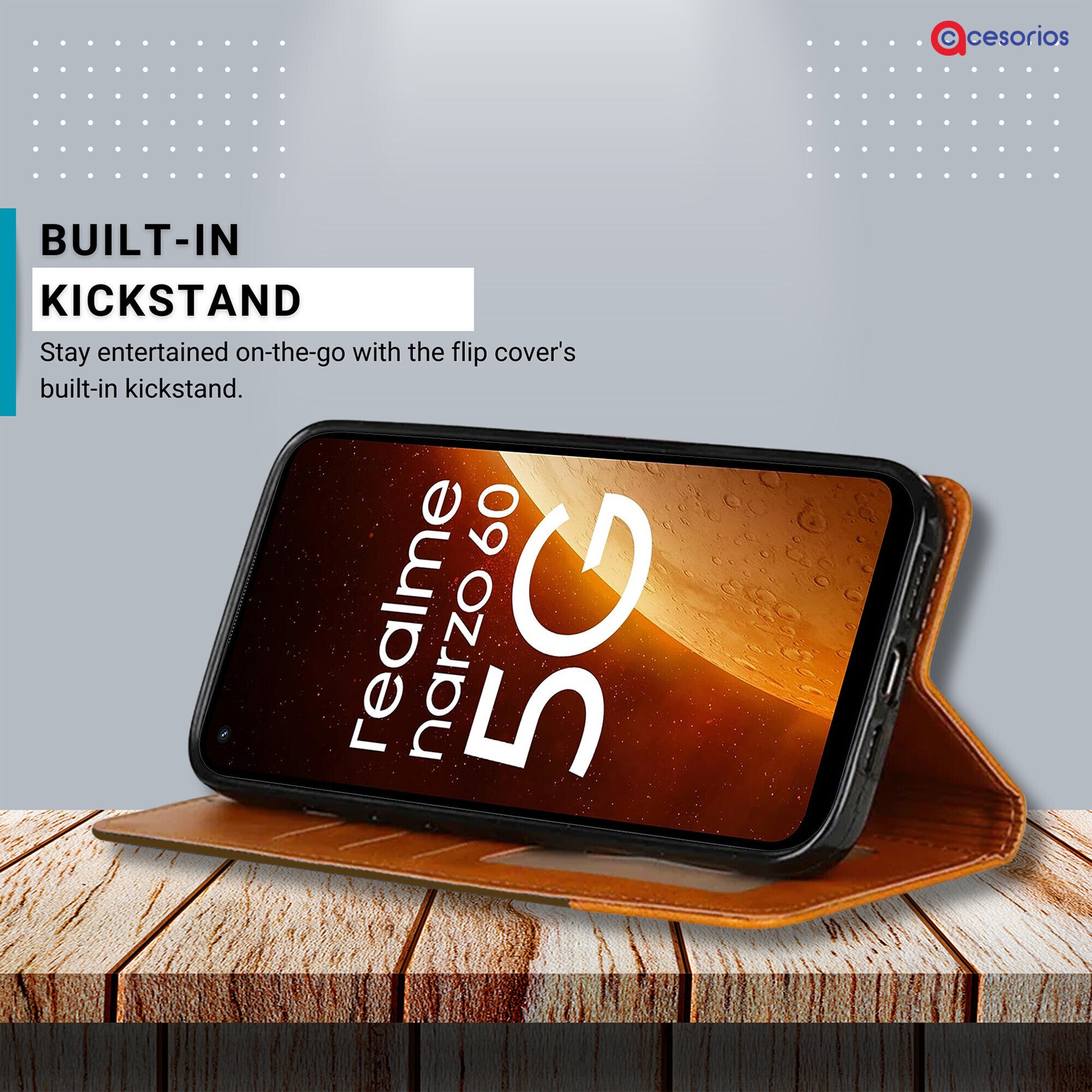 Accesorios Realme Narzo 60 5G denim flip cover – Dark Brown – Image 4 #color_dark brown