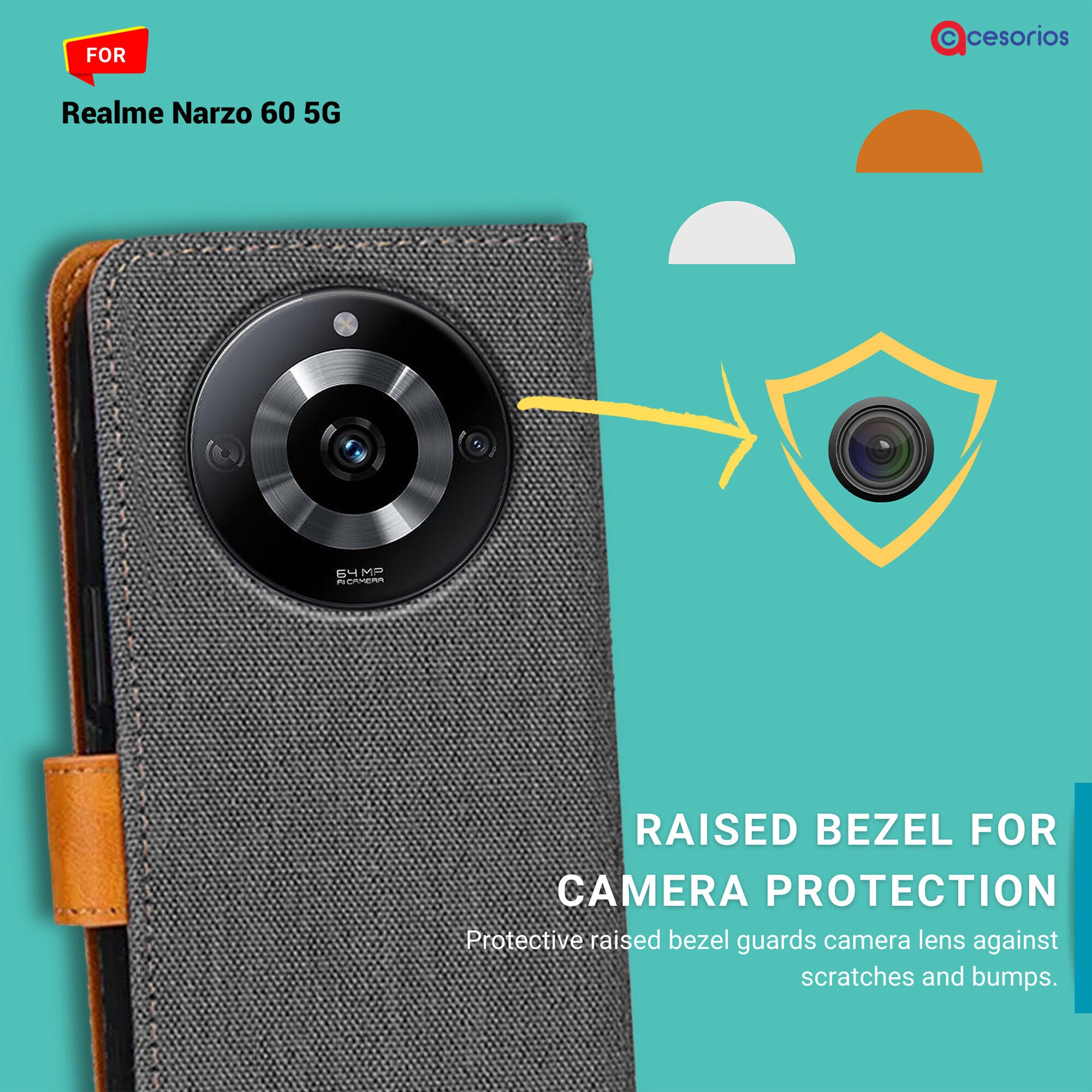 Accesorios Realme Narzo 60 5G denim flip cover – Grey – Image 2 #color_grey