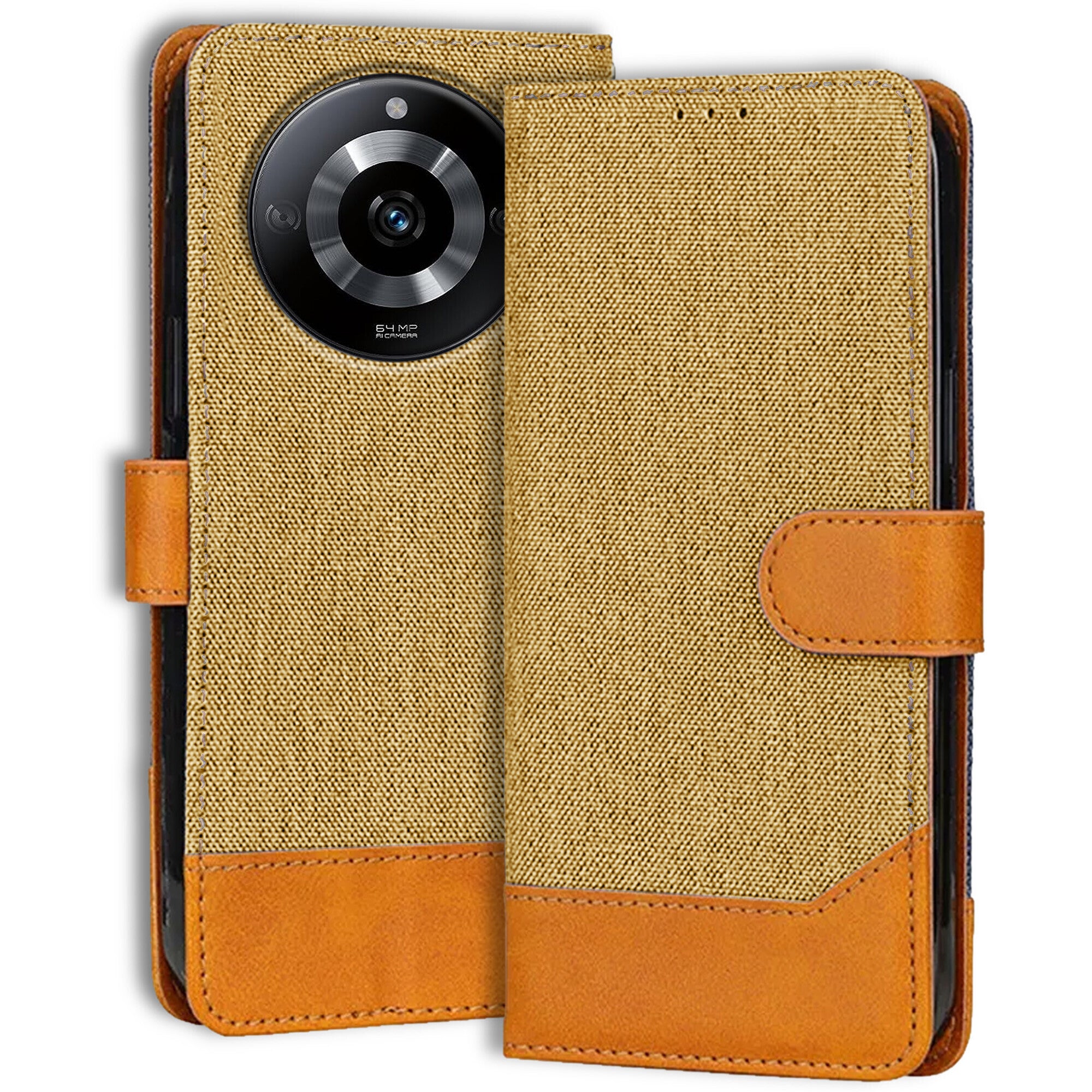 Accesorios Realme Narzo 60 5G denim flip cover – Light Brown – Image 1 #color_light brown