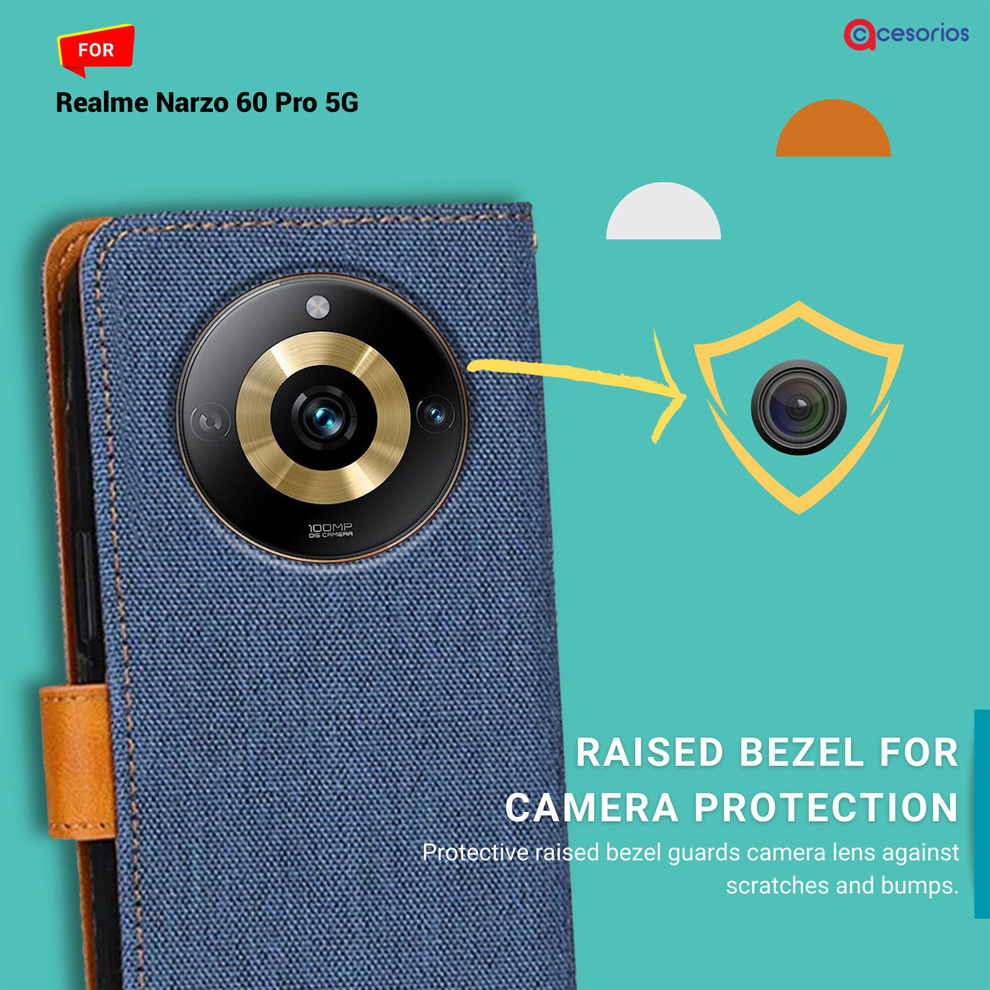 Accesorios Realme Narzo 60 Pro 5G denim flip cover – Blue – Image 2 #color_blue