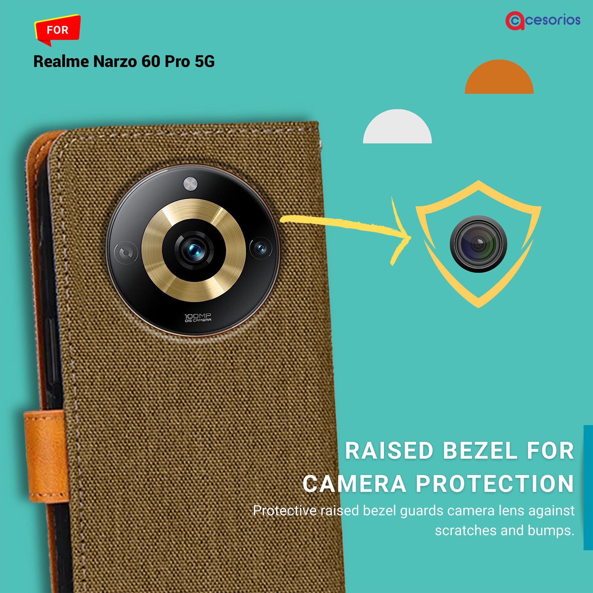 Accesorios Realme Narzo 60 Pro 5G denim flip cover – Dark Brown – Image 2 #color_dark brown
