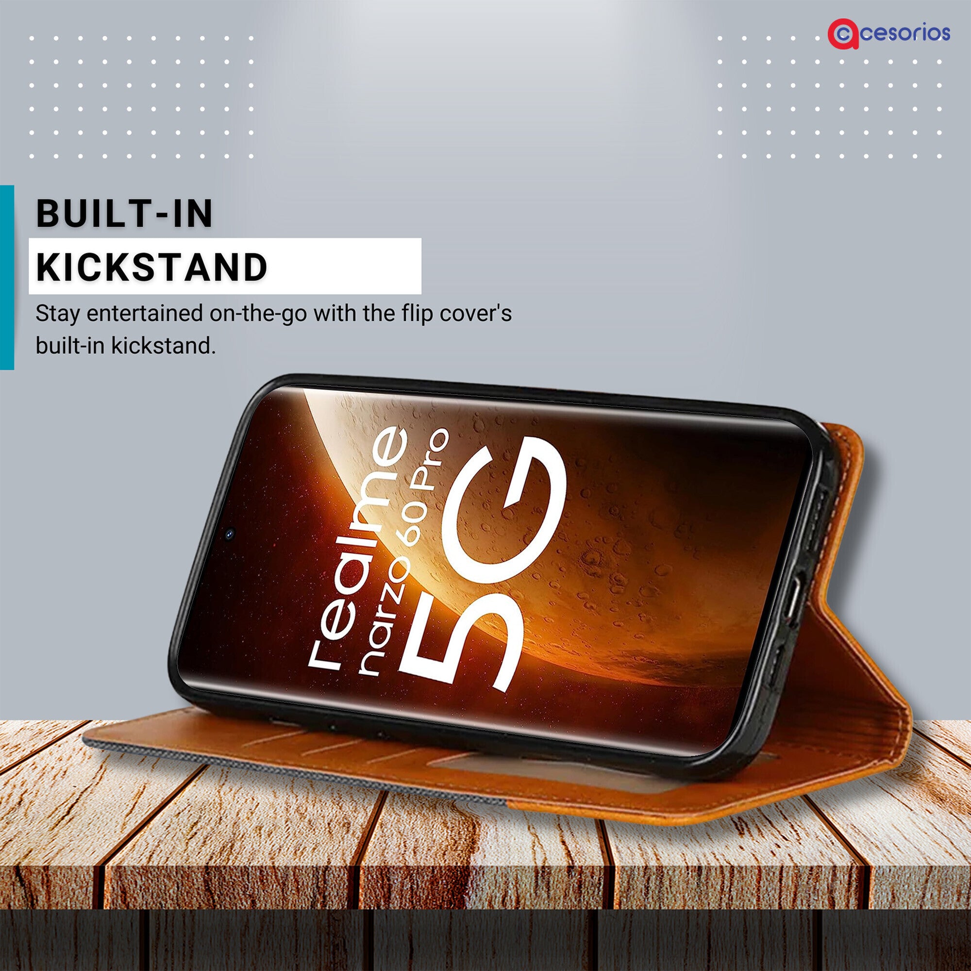 Accesorios Realme Narzo 60 Pro 5G denim flip cover – Grey – Image 4 #color_grey