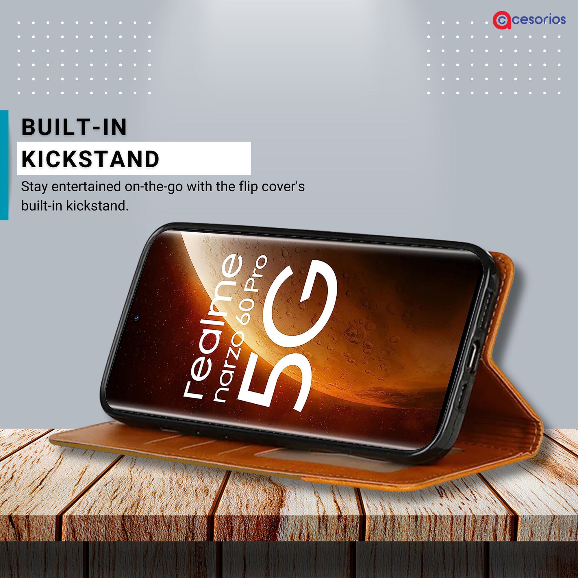 Accesorios Realme Narzo 60 Pro 5G denim flip cover – Light Brown – Image 4 #color_light brown