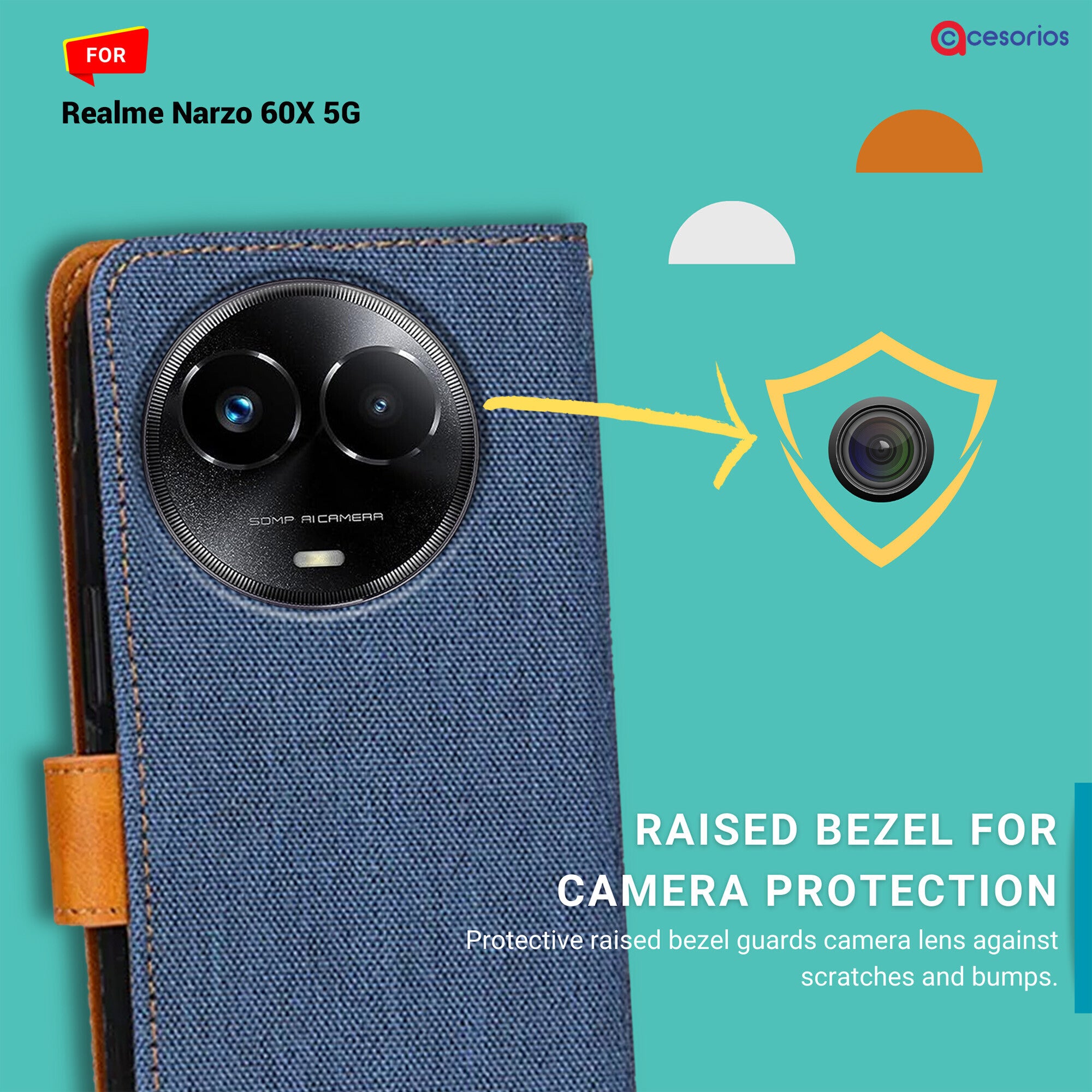Accesorios Realme Narzo 60X 5G denim flip cover – Blue – Image 2 #color_blue