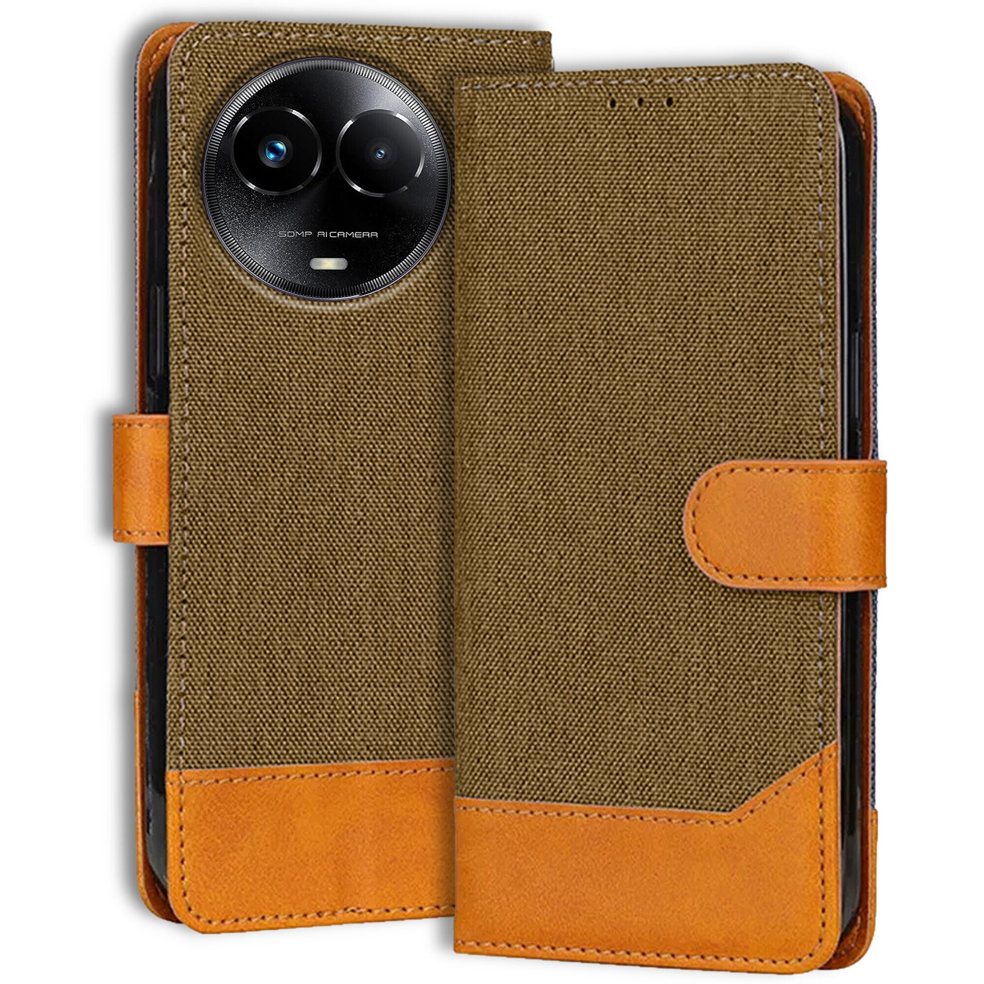 Accesorios Realme Narzo 60X 5G denim flip cover – Dark Brown – Image 1 #color_dark brown