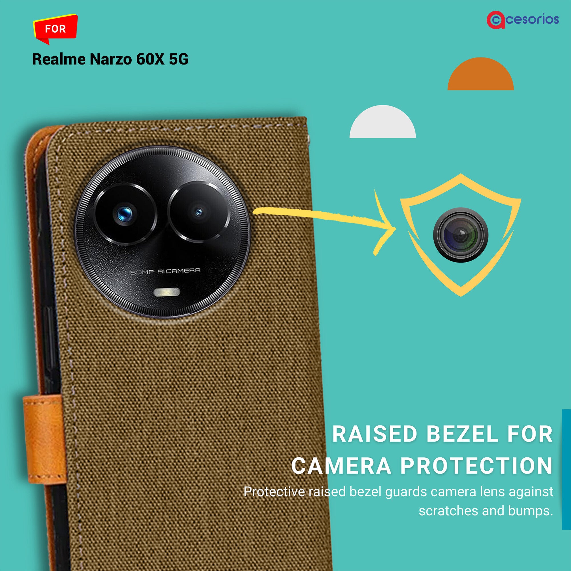 Accesorios Realme Narzo 60X 5G denim flip cover – Dark Brown – Image 2 #color_dark brown