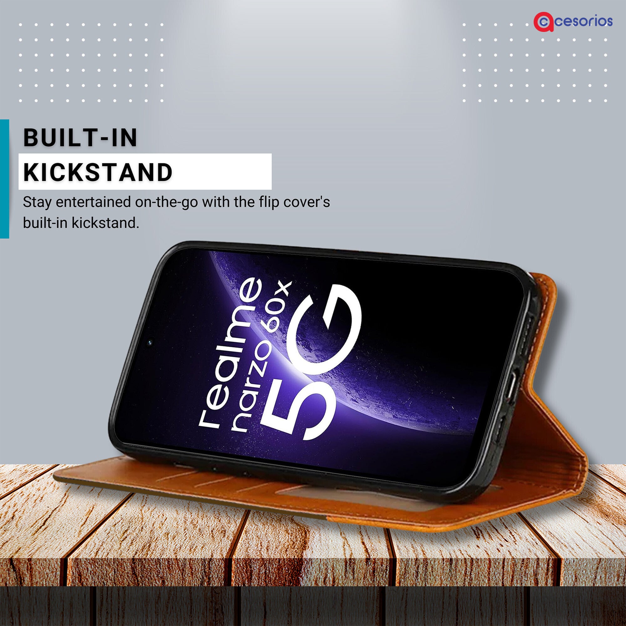Accesorios Realme Narzo 60X 5G denim flip cover – Dark Brown – Image 4 #color_dark brown