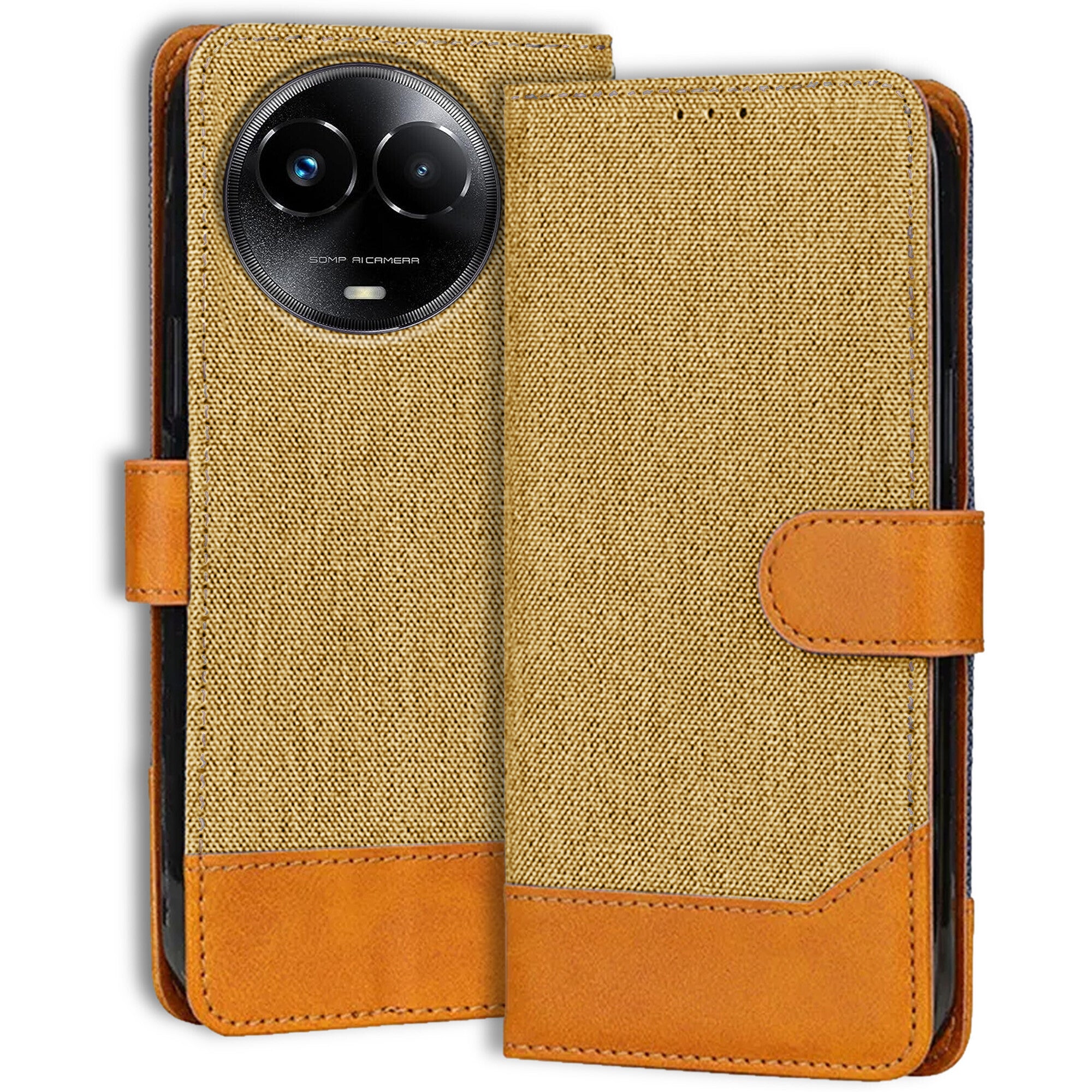 Accesorios Realme Narzo 60X 5G denim flip cover – Light Brown – Image 1 #color_light brown