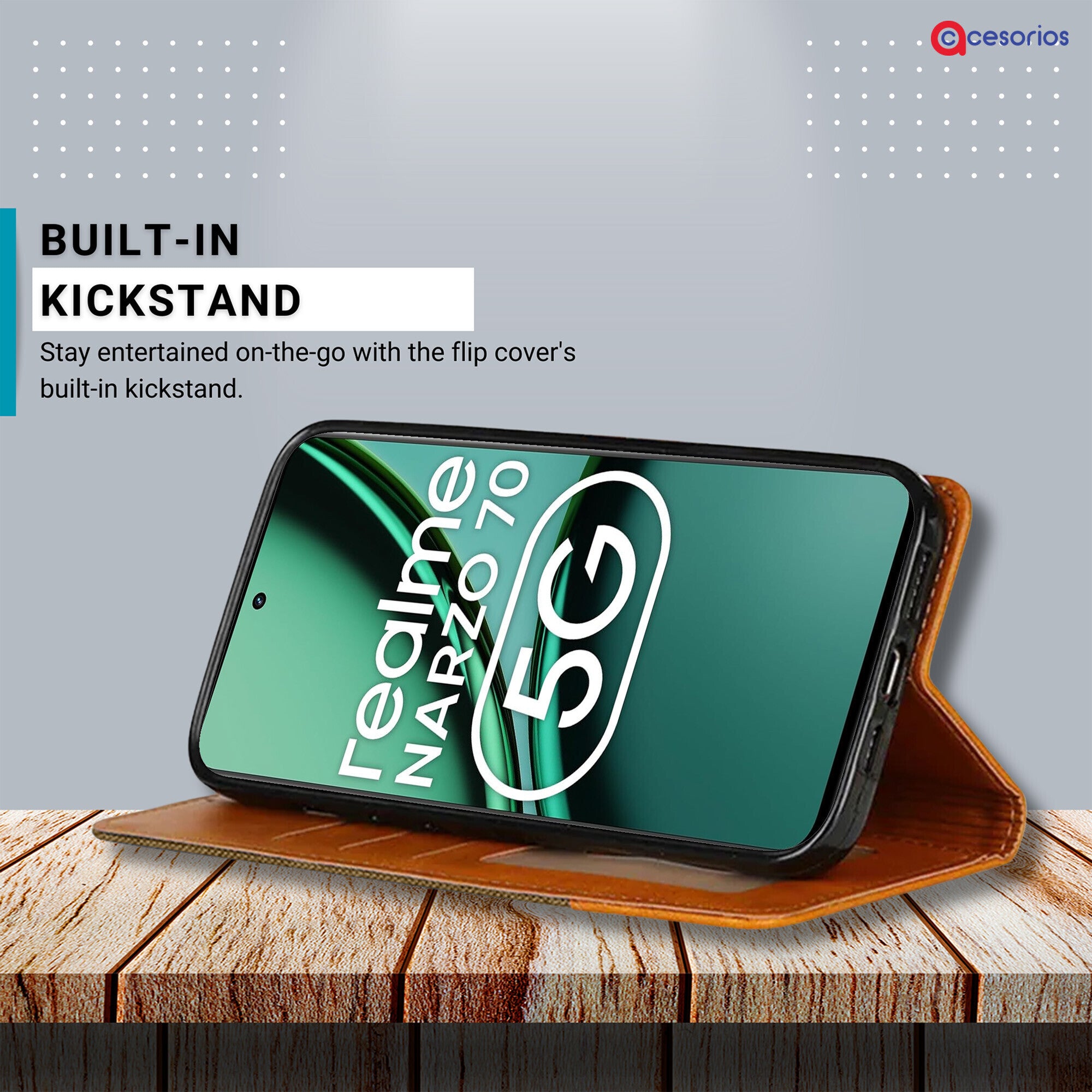 Accesorios Realme Narzo 70 5G denim flip cover – Dark Brown – Image 4 #color_dark brown