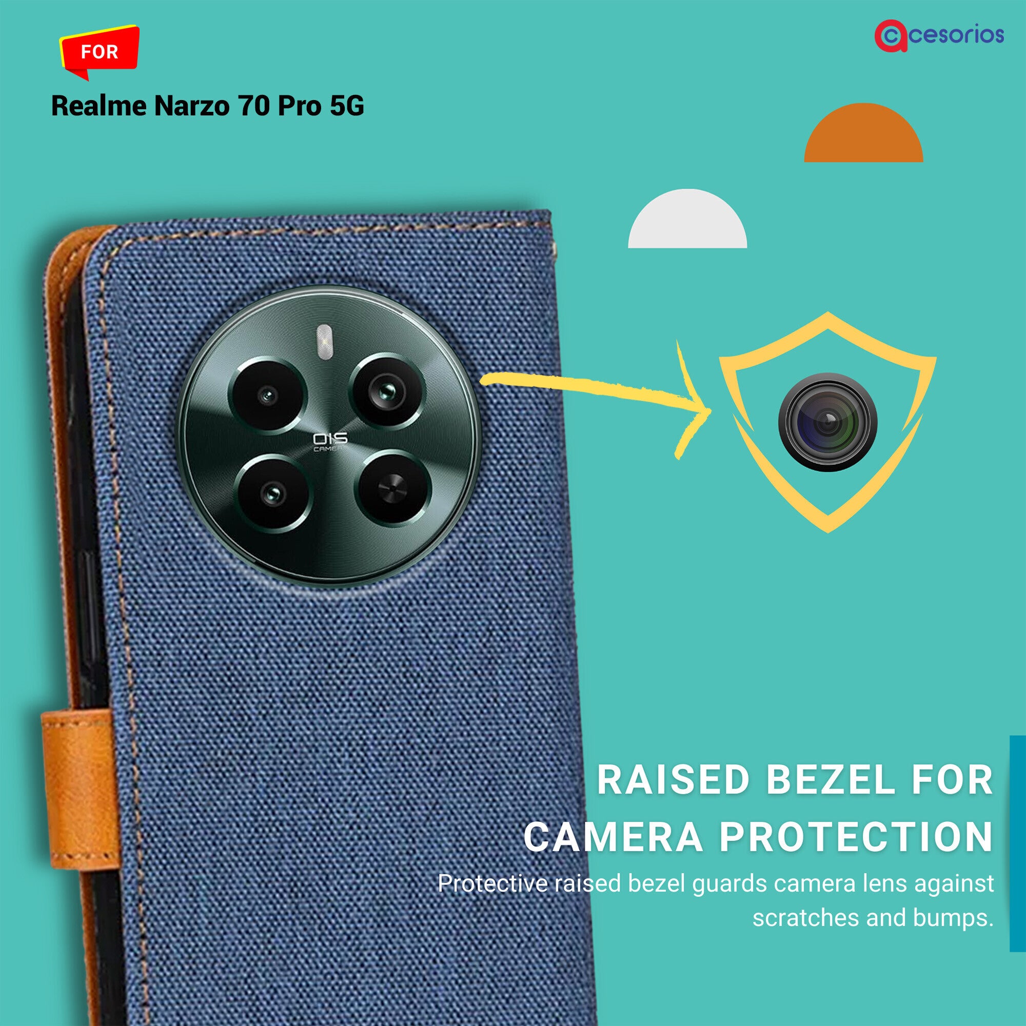 Accesorios Realme Narzo 70 Pro 5G denim flip cover – Blue – Image 2 #color_blue